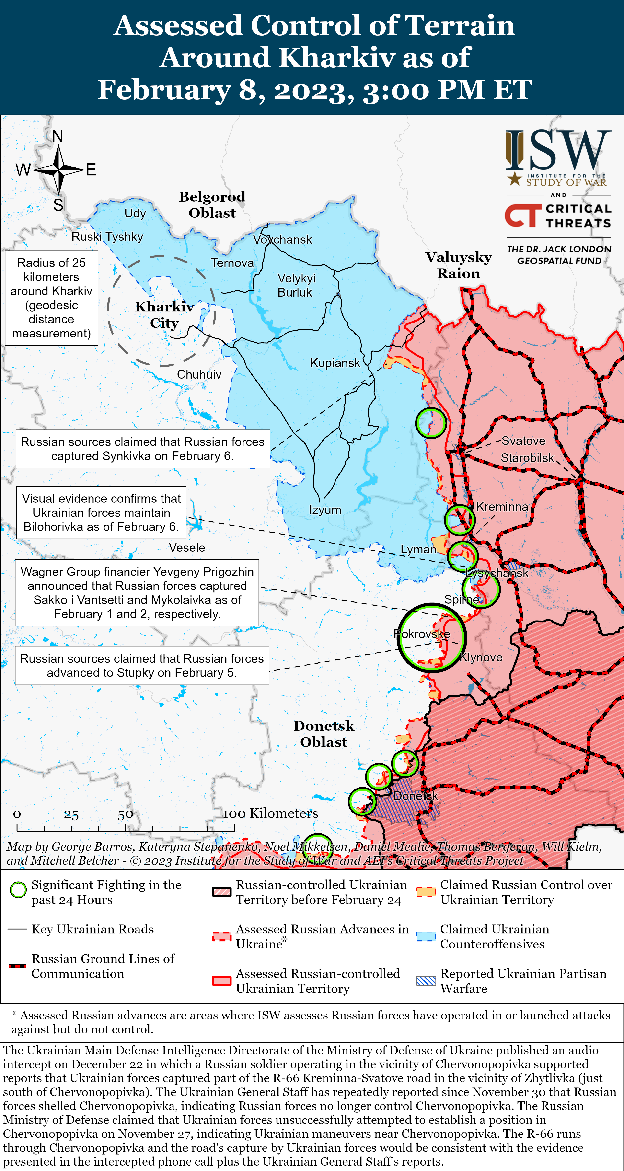 Az ISW csütörtöki térképe a luhanszki és bahmuti frontról