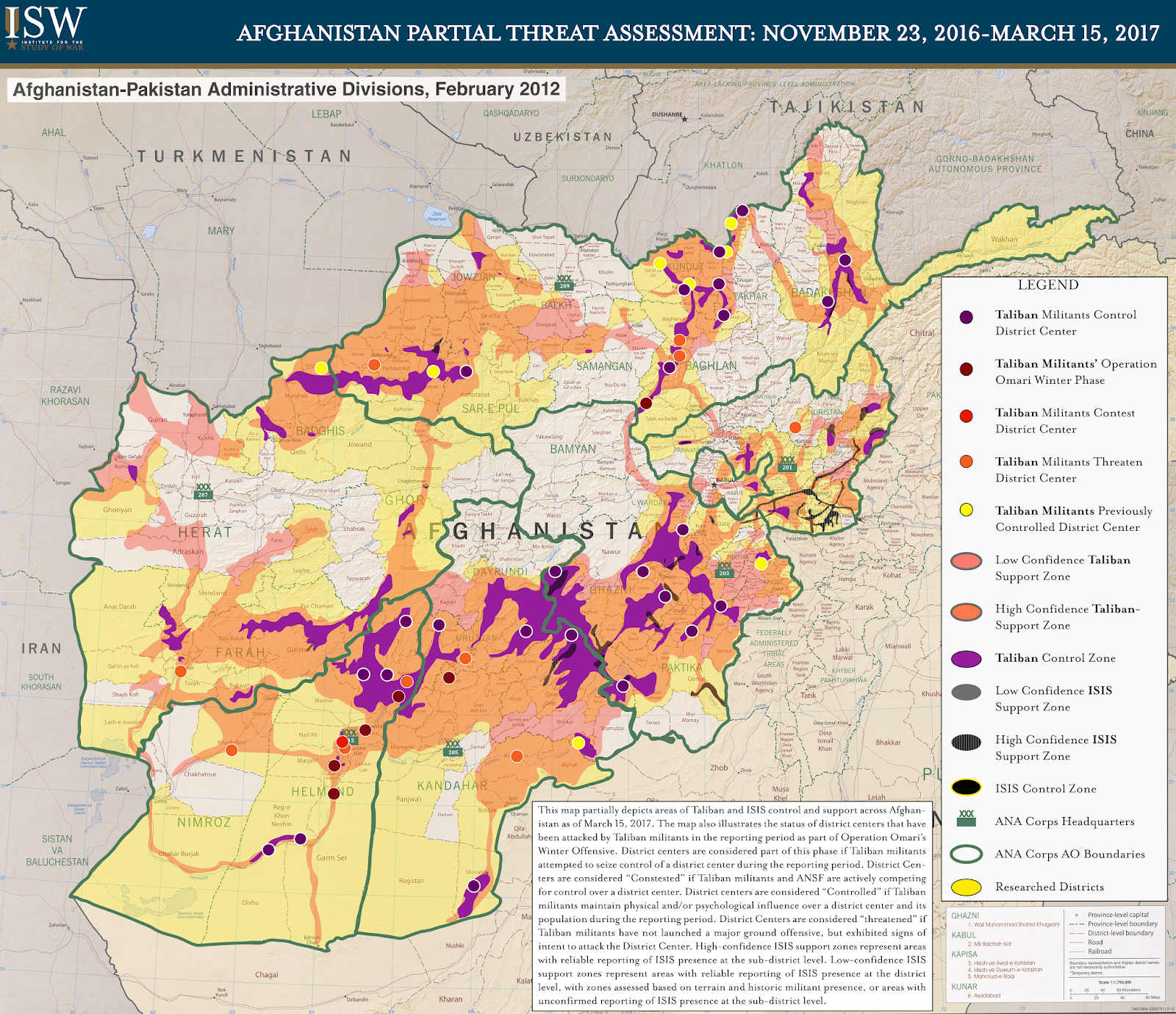 Afghanistan Partial Threat Assessment: November 23, 2016-march 15, 2017
