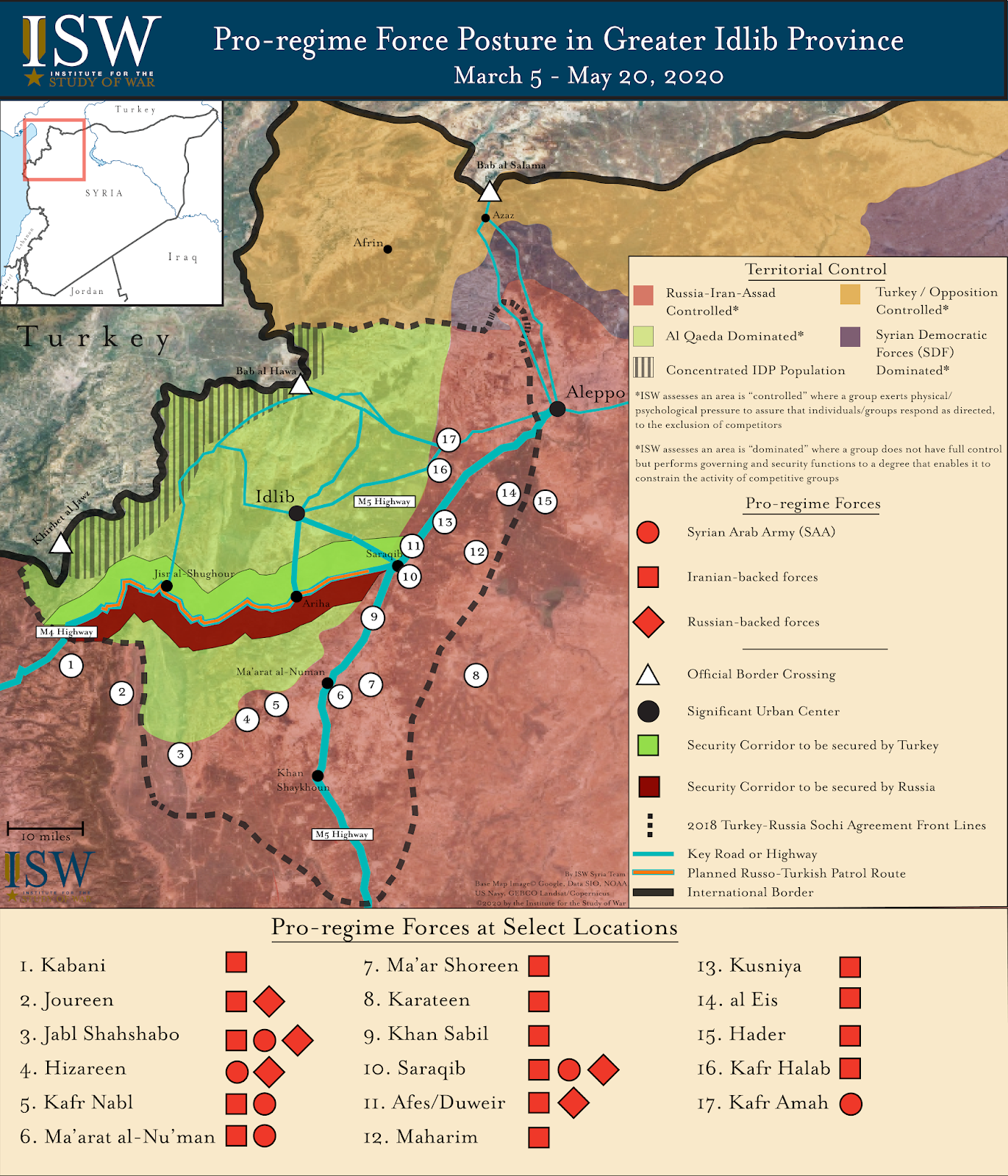 Pro-regime Force Posture in Greater Idlib Province March 5 – May 20, 2020