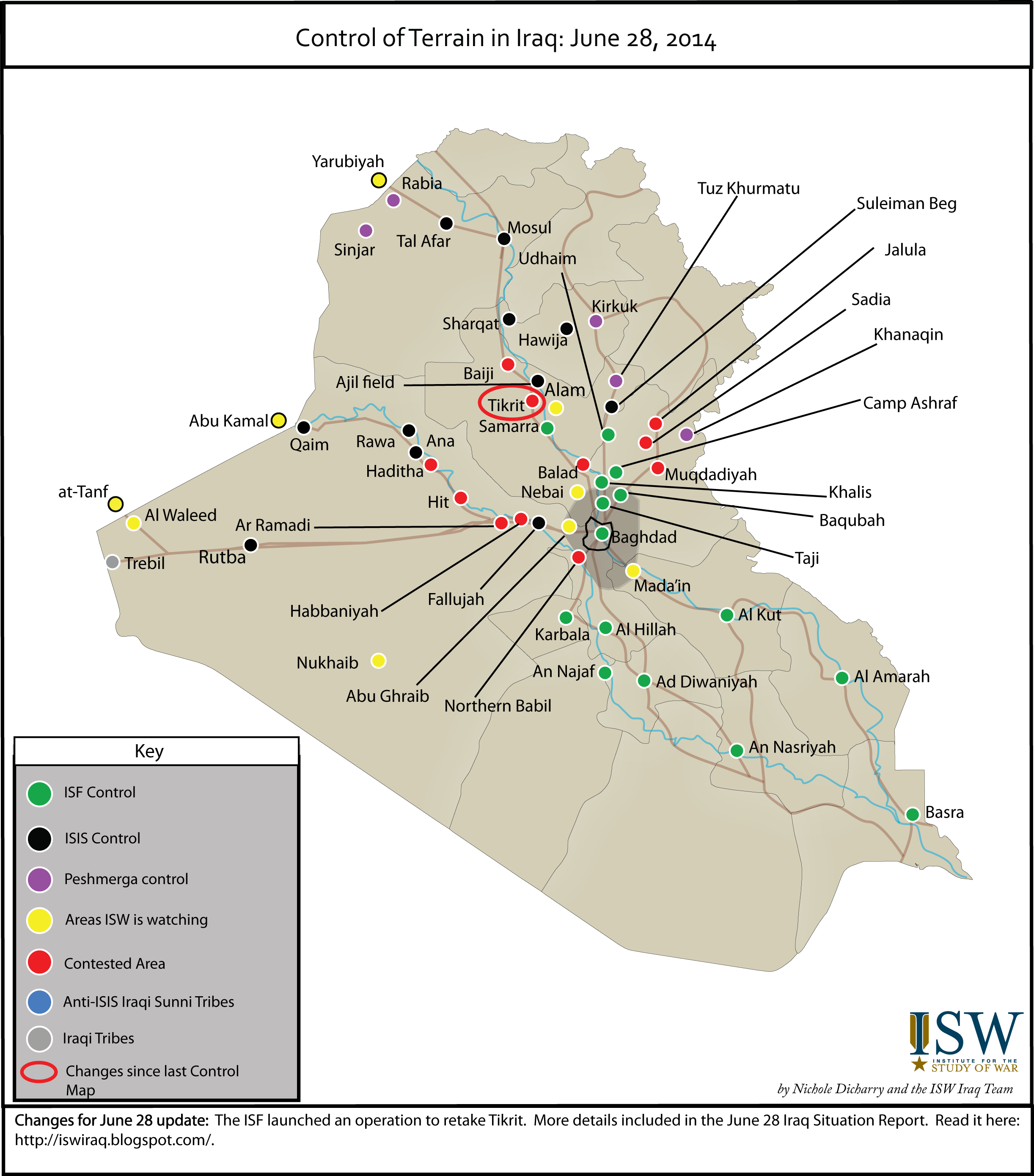 Control of Terrain in Iraq: June 28, 2014