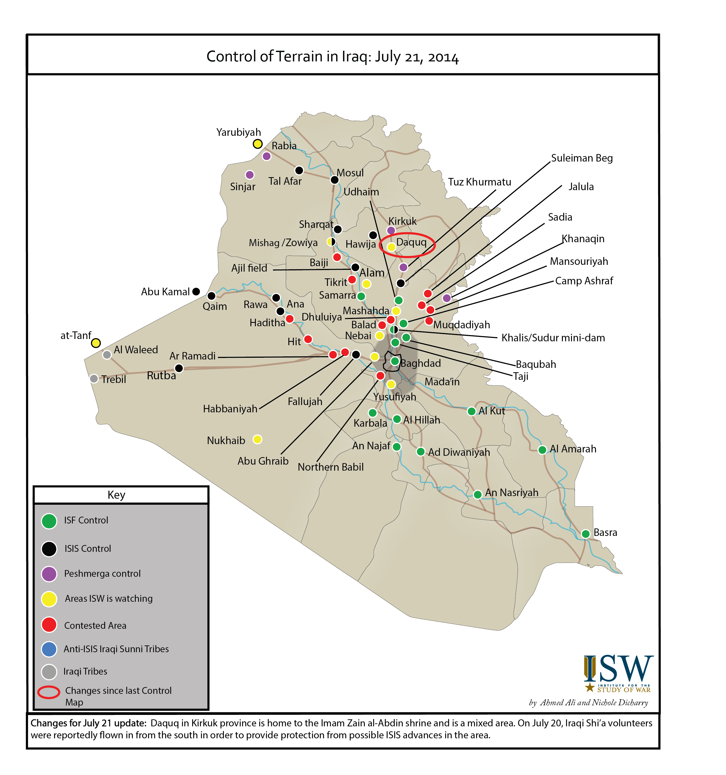 Control of Terrain in Iraq: July 21, 2014