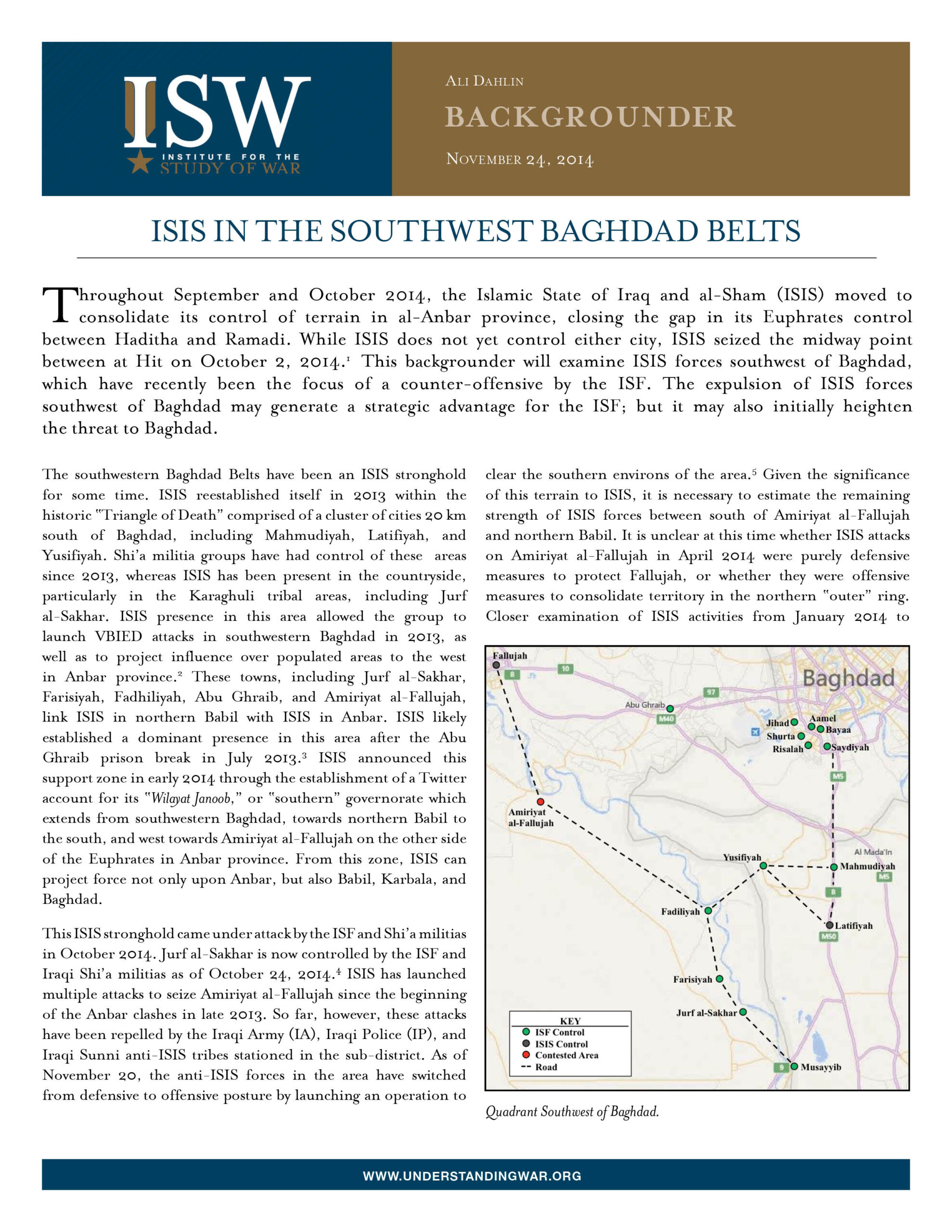ISIS IN THE SOUTHWEST BAGHDAD BELTS