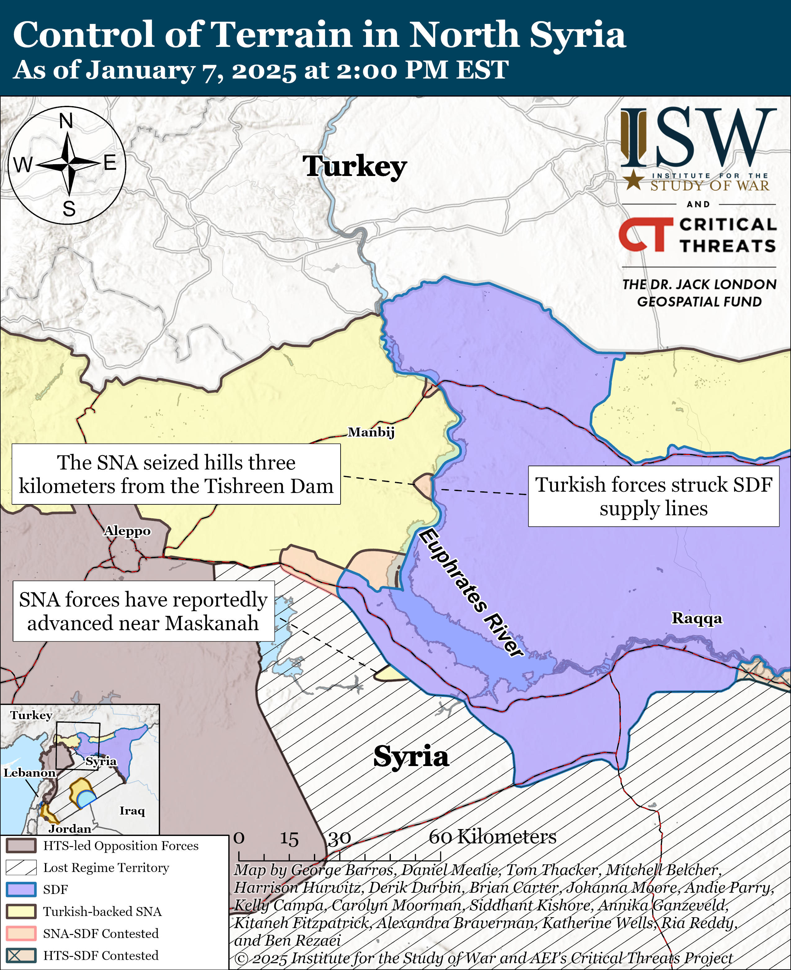Control of Terrain in North Syria as of January 7, 2025 at 2:00 PM EST ...