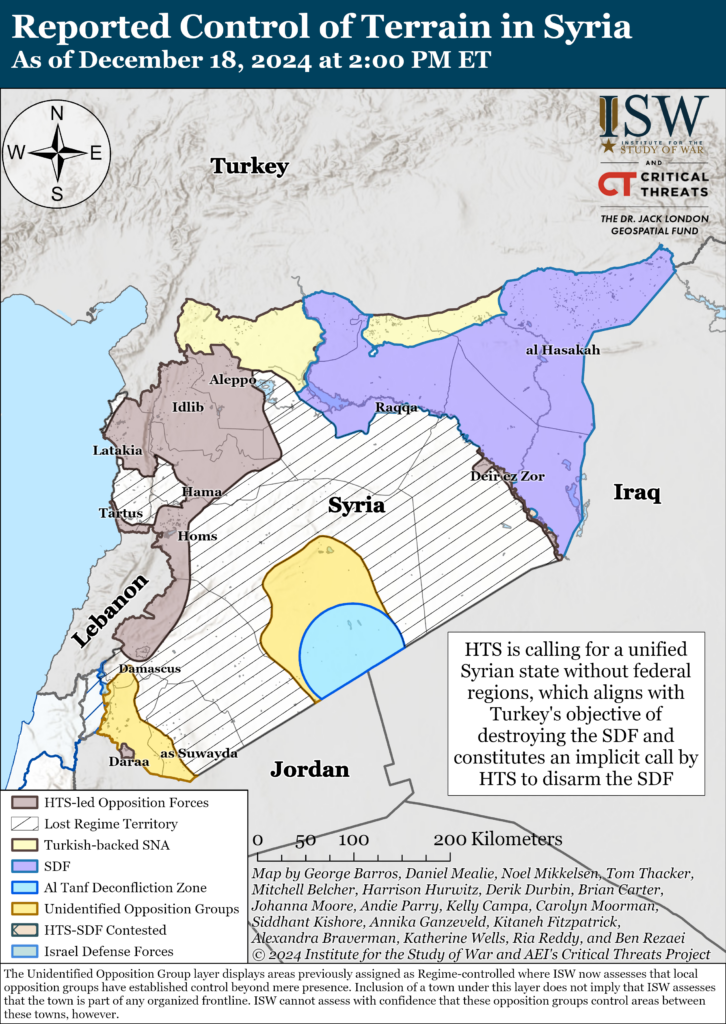 map showing control and territorial zones in syria with labels and legend.