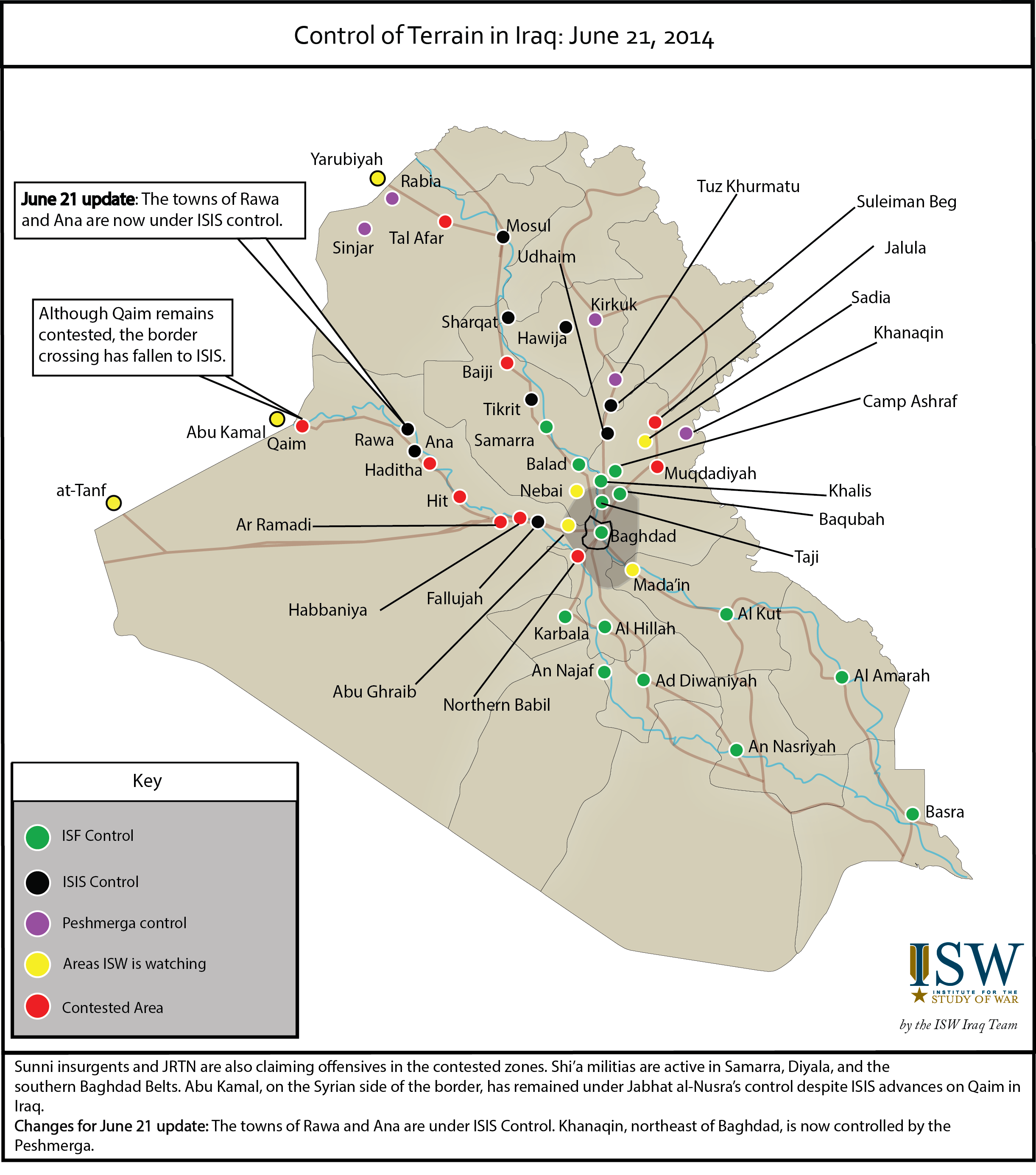 Control of Terrain in Iraq: June 21, 2014