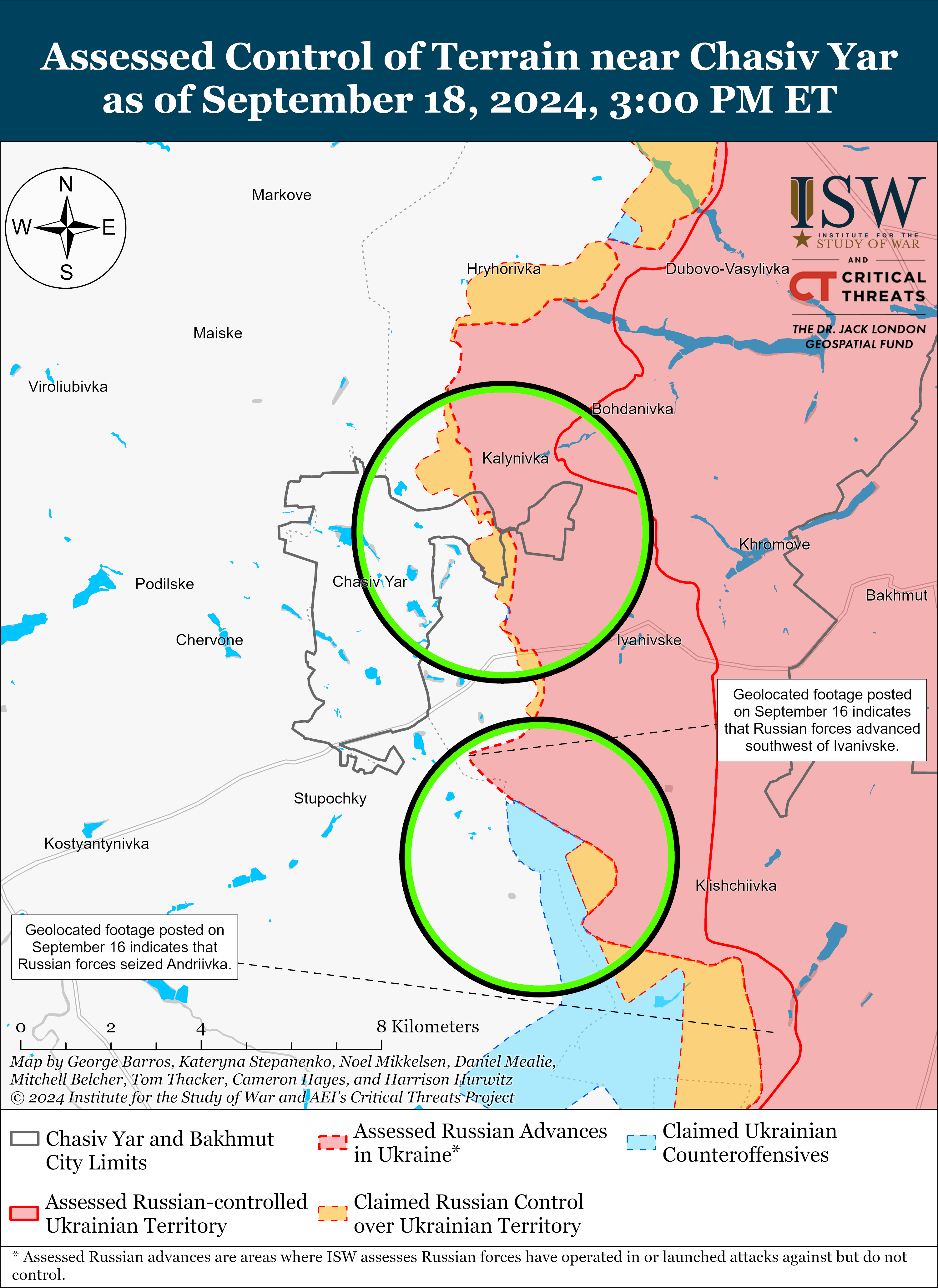 Assessed Control of Terrain Near Chasiv Yar as of September 18