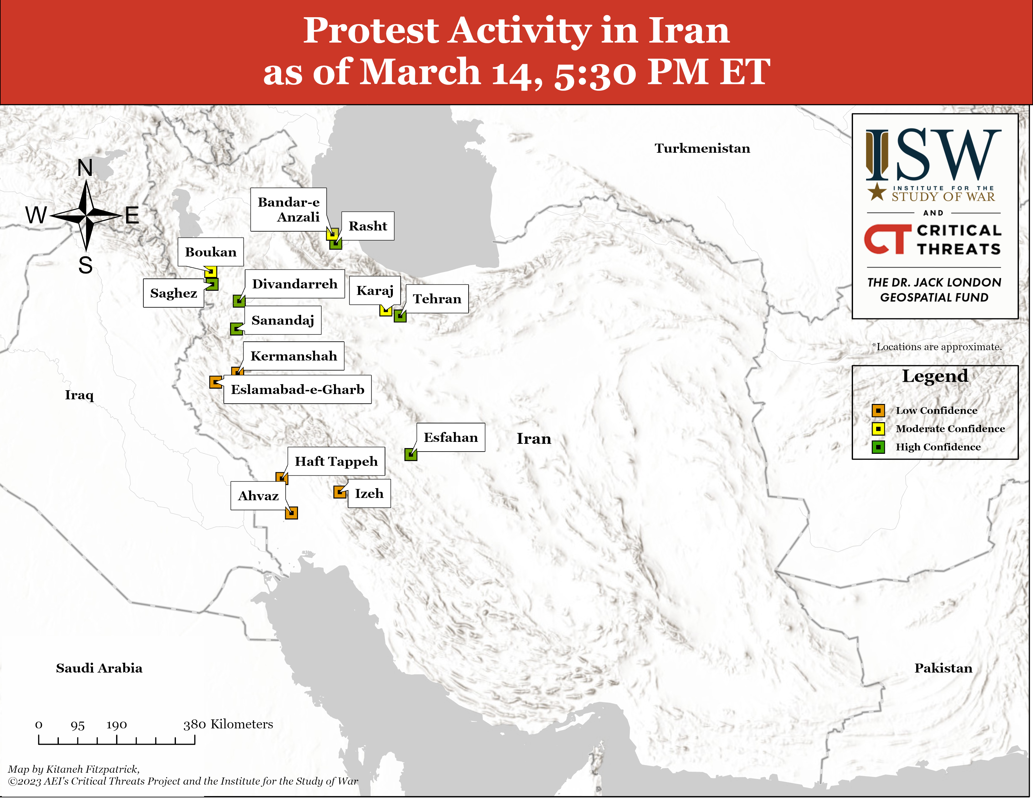 Protest Activity in Iran as of March 14, 5:30 PM ET