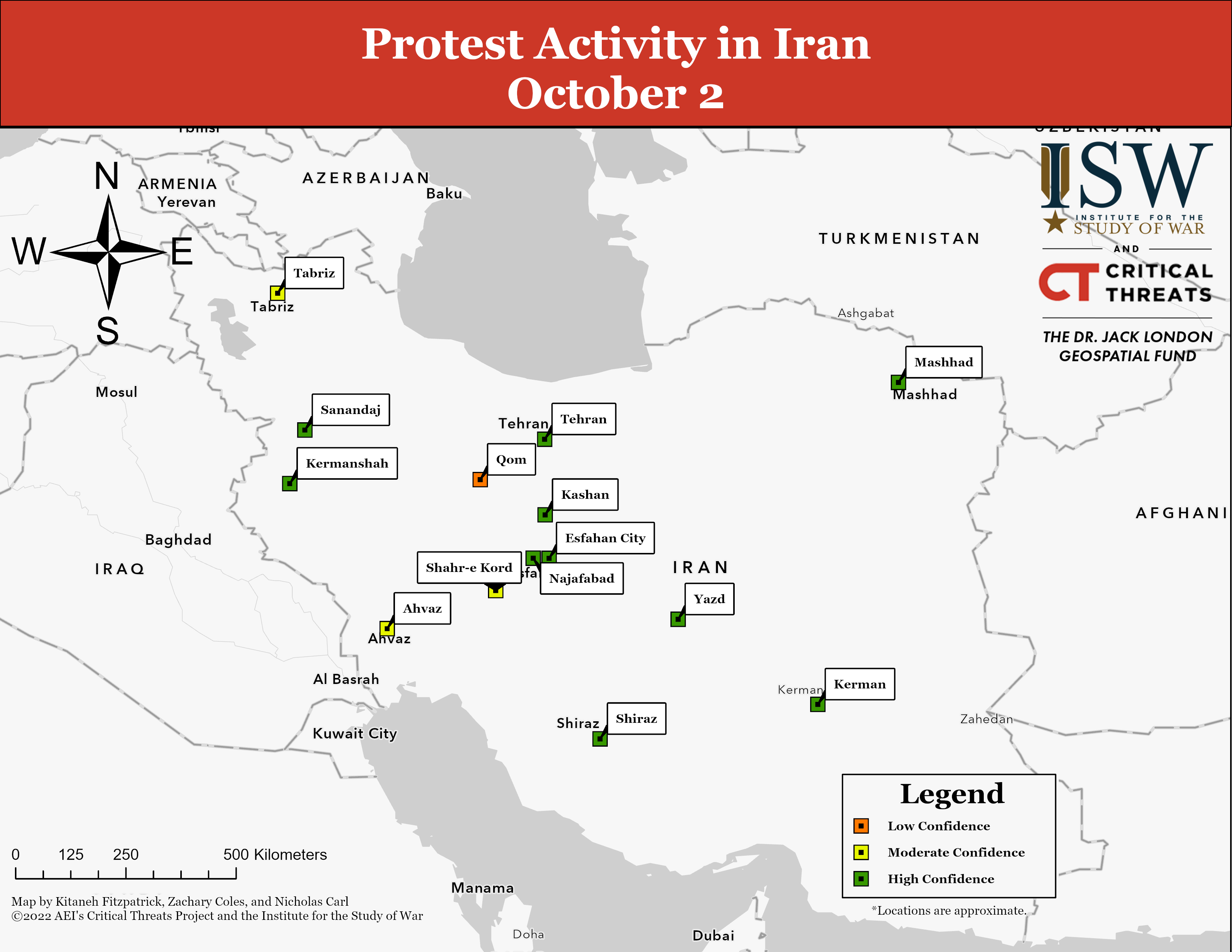 Map of Iran protests October 2 Map of Iran protests October 2