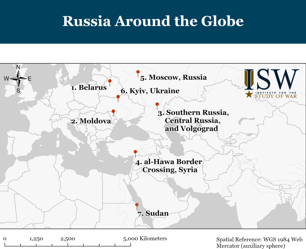 a map showing various global locations related to russia.