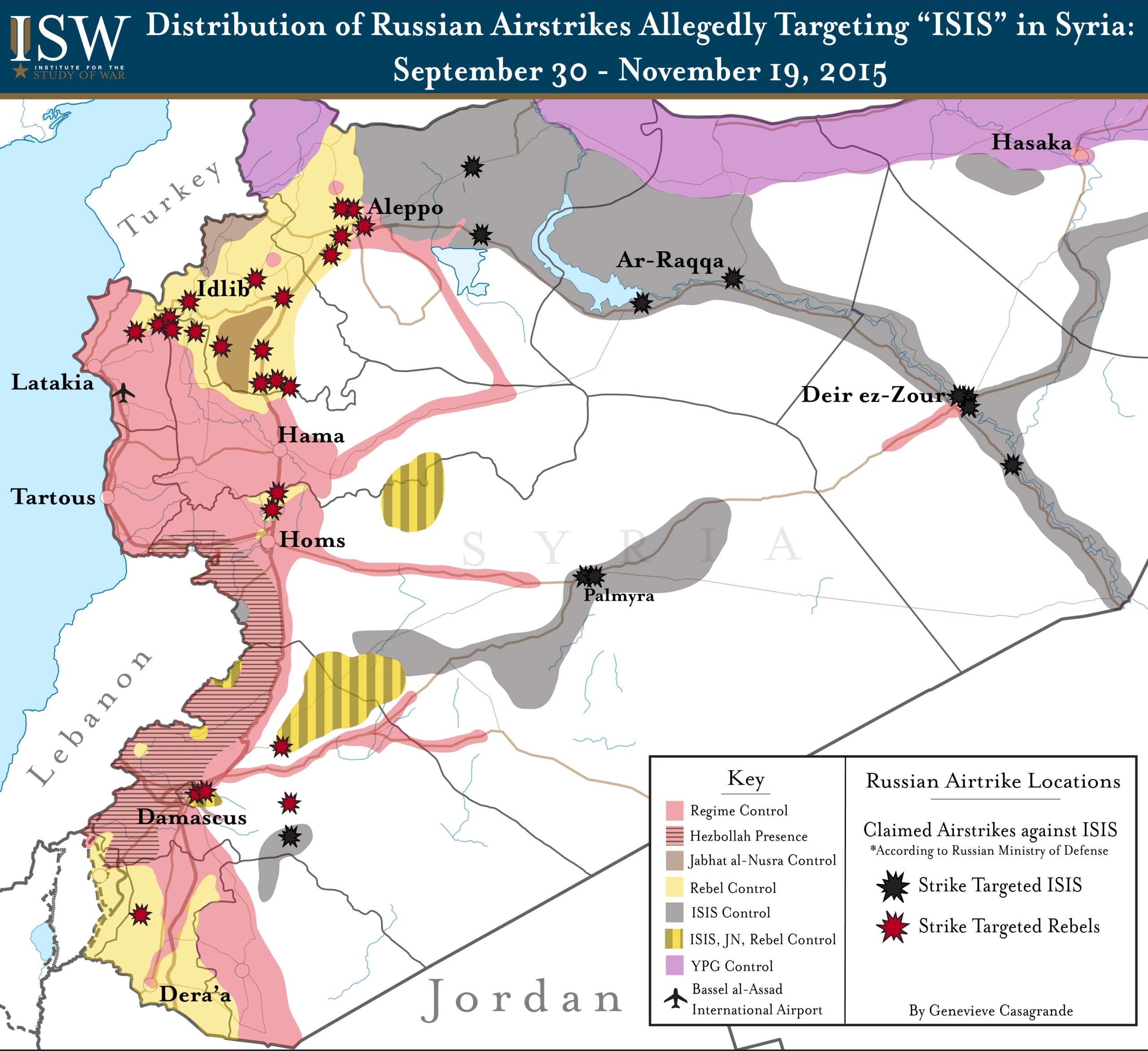 Distribution of Russian Airstrikes Allegedly Targeting “ISIS” in Syria: September 30 – November 19, 2015