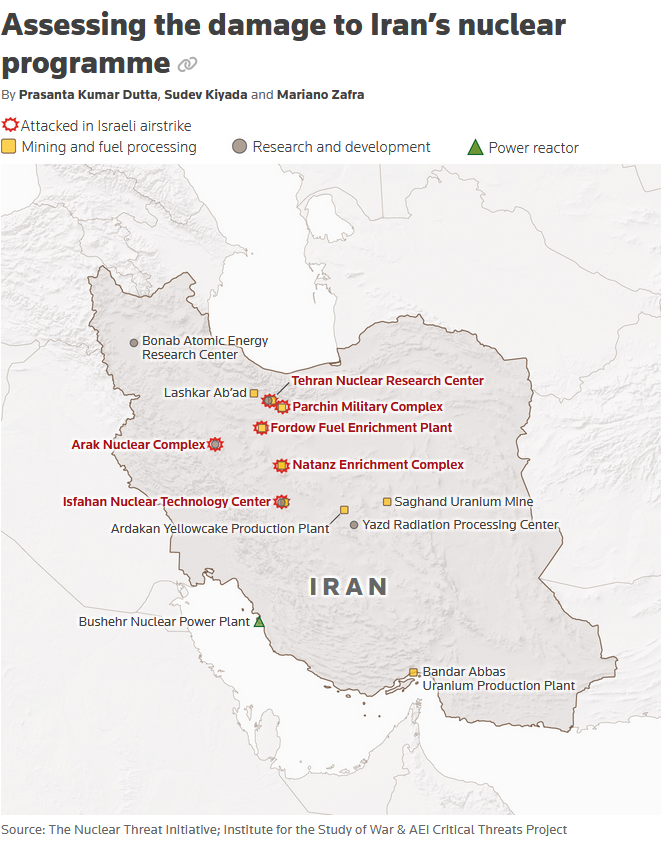 ISW mapping data was used in a June 18 Reuters map of Israeli strikes against Iran's nuclear program 