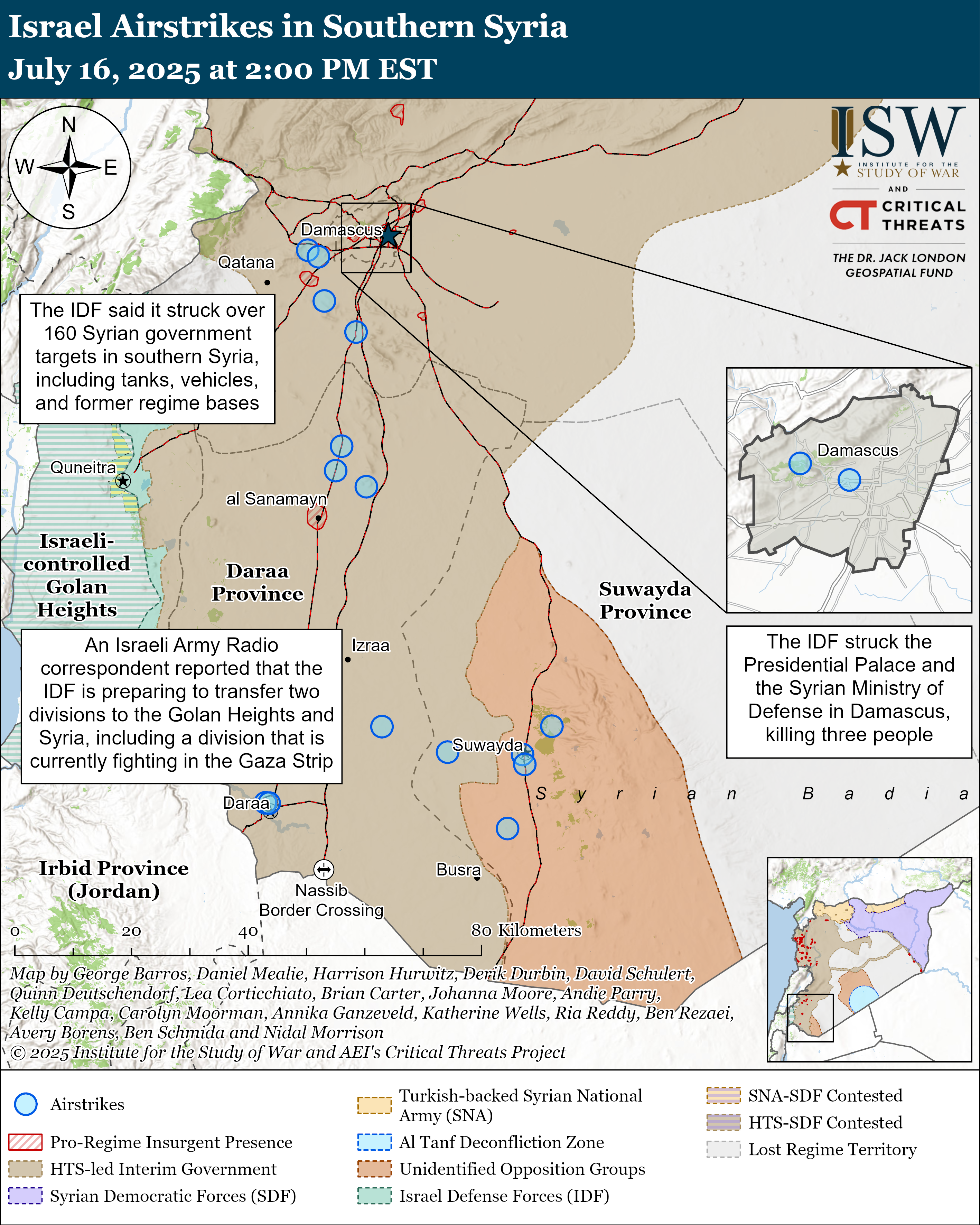 Israel Airstrikes in Southern Syria July 16, 2025 at 2:00 PM EST