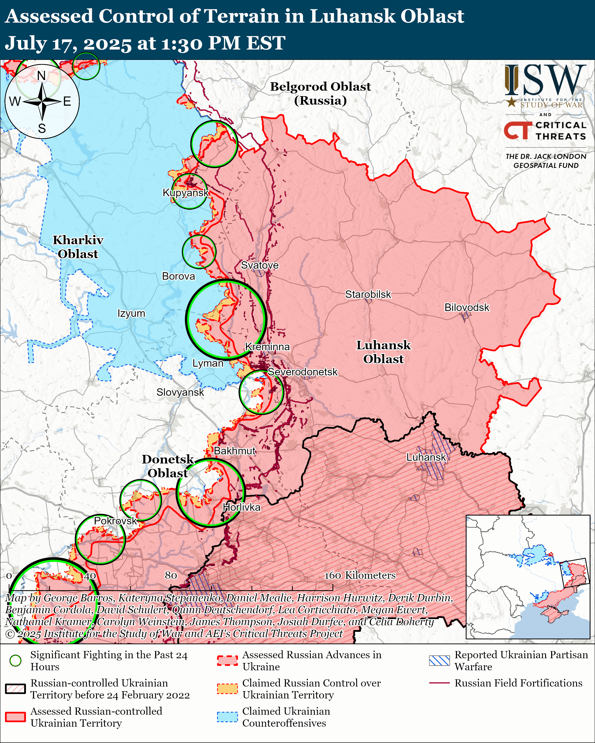 map showing control of terrain in luhansk oblast, highlighting areas of conflict.