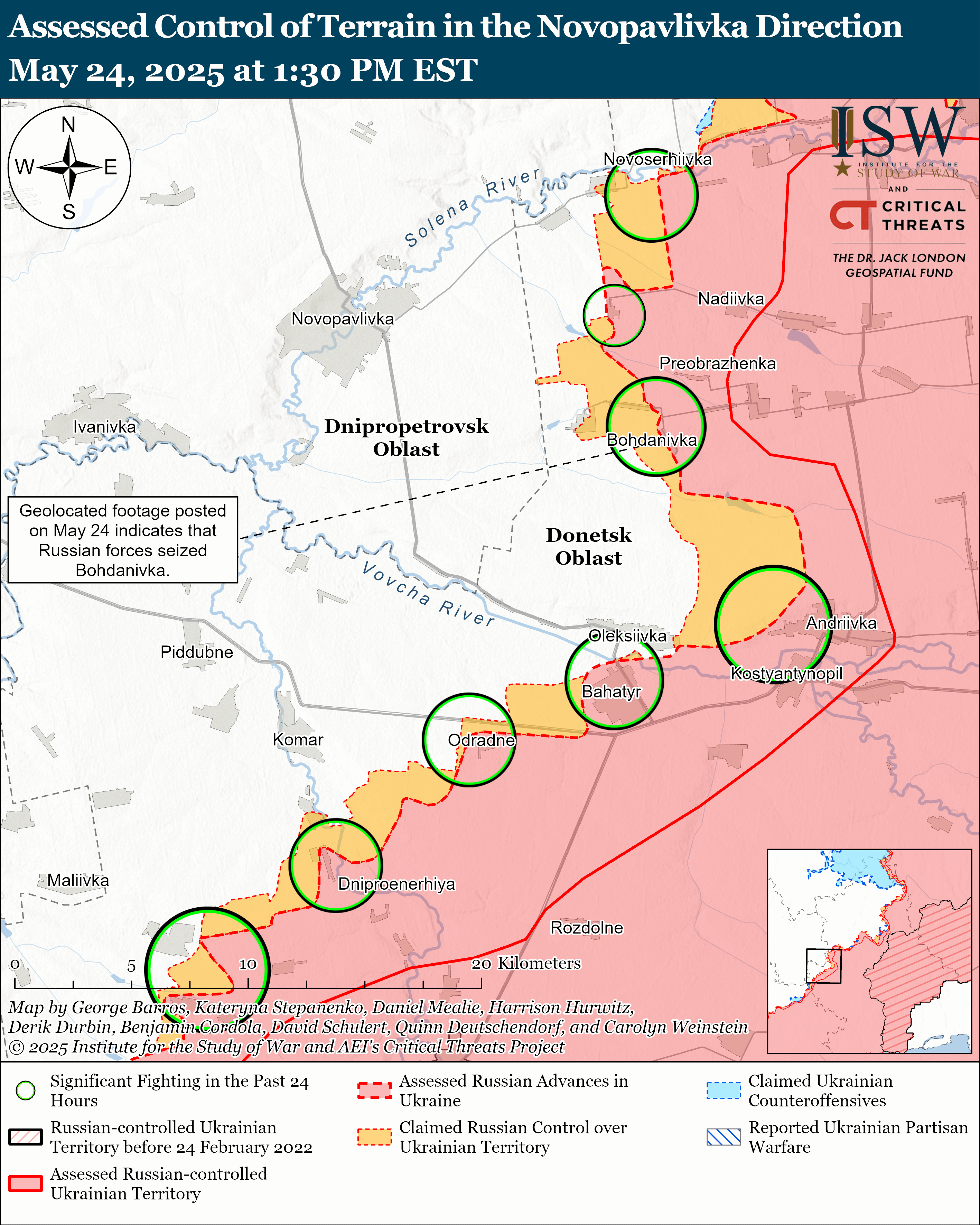 a map showing assessed control of terrain near novopavlivka, depicting areas of significant fighting, russian advances, and ukrainian counteroffensives.