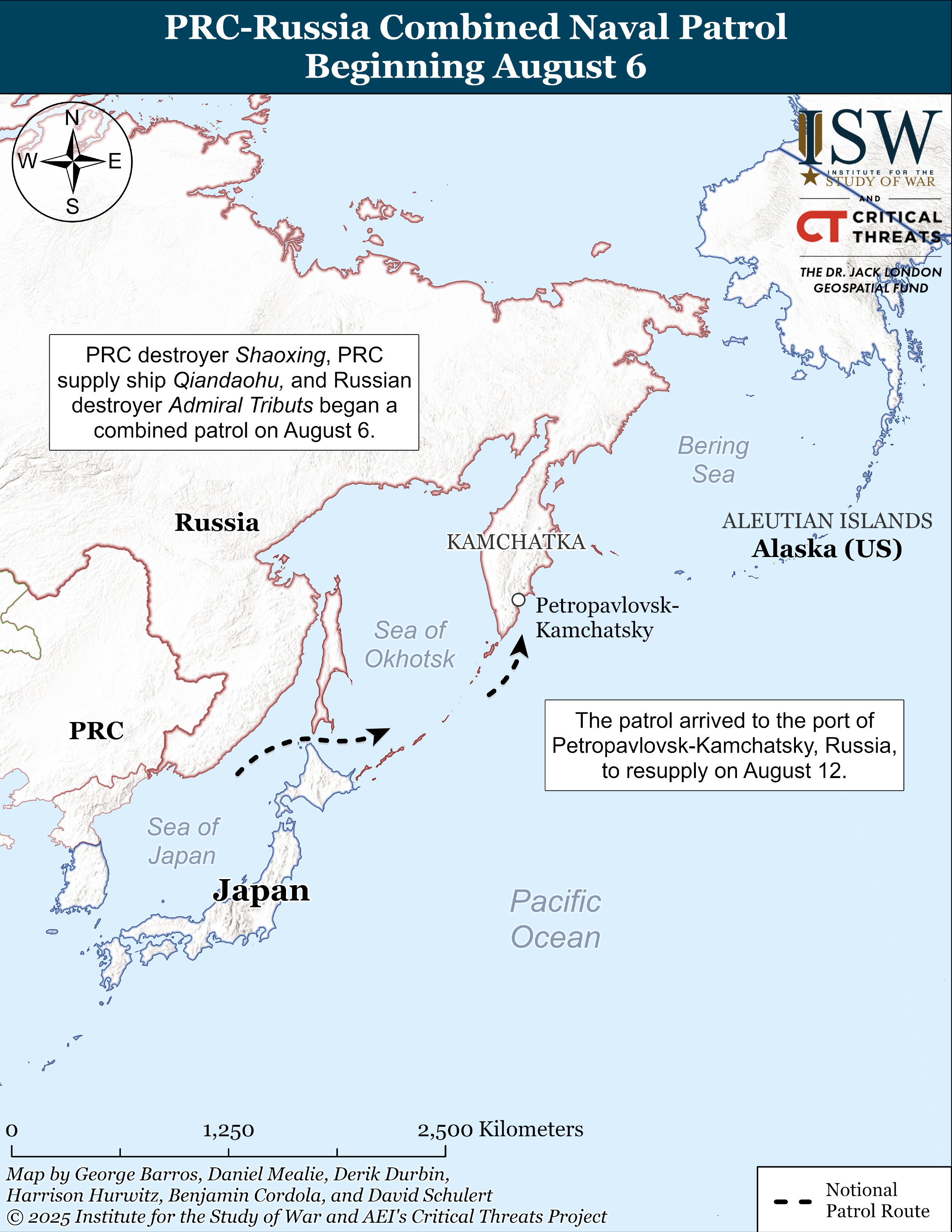 map depicting the prc-russia combined naval patrol route and details.