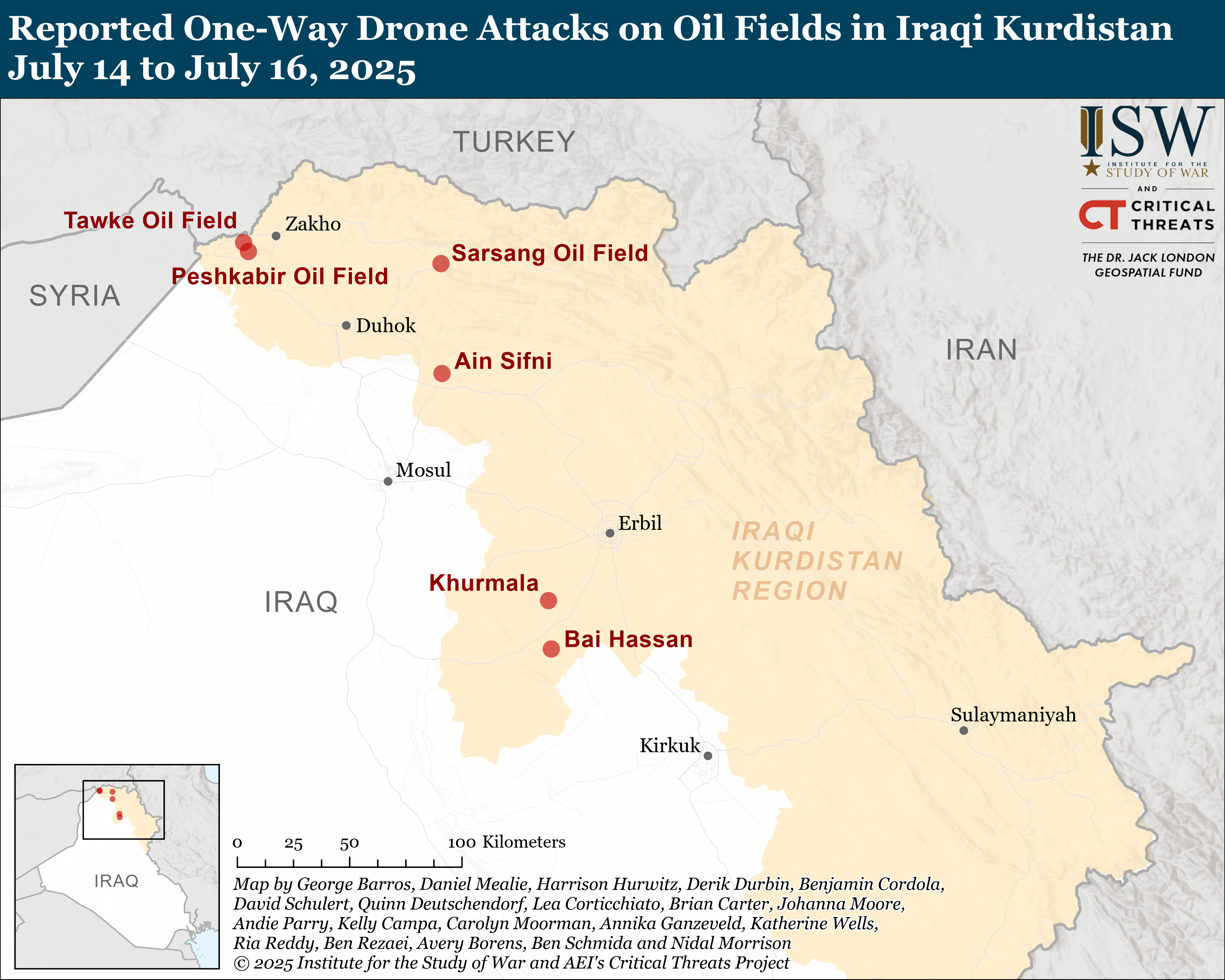 Reported One-way Drone Attacks On Oil Fields in Iraqi Kurdistan July 14 To July 16, 2025