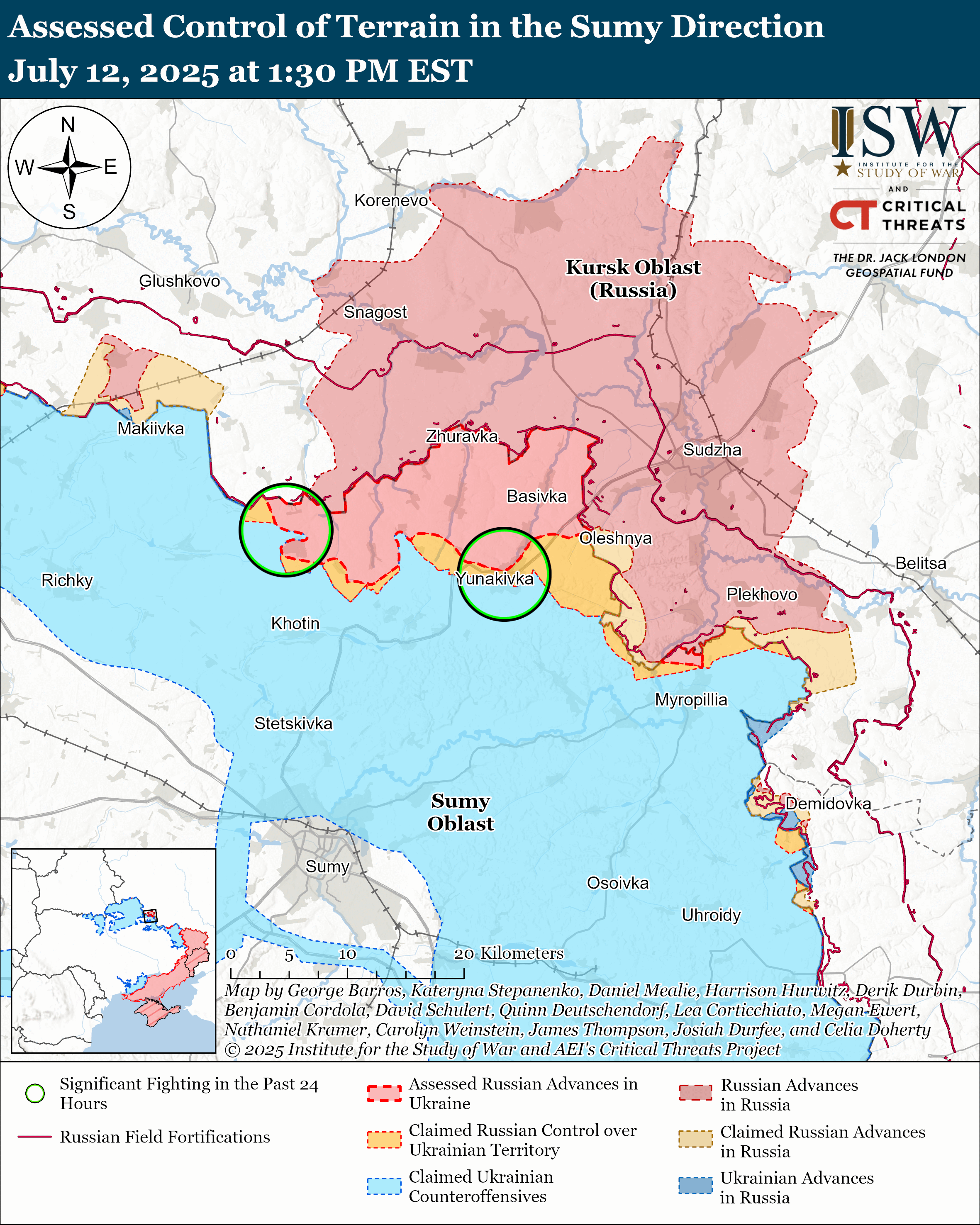 a map showing the assessed control of terrain in the sumy direction.