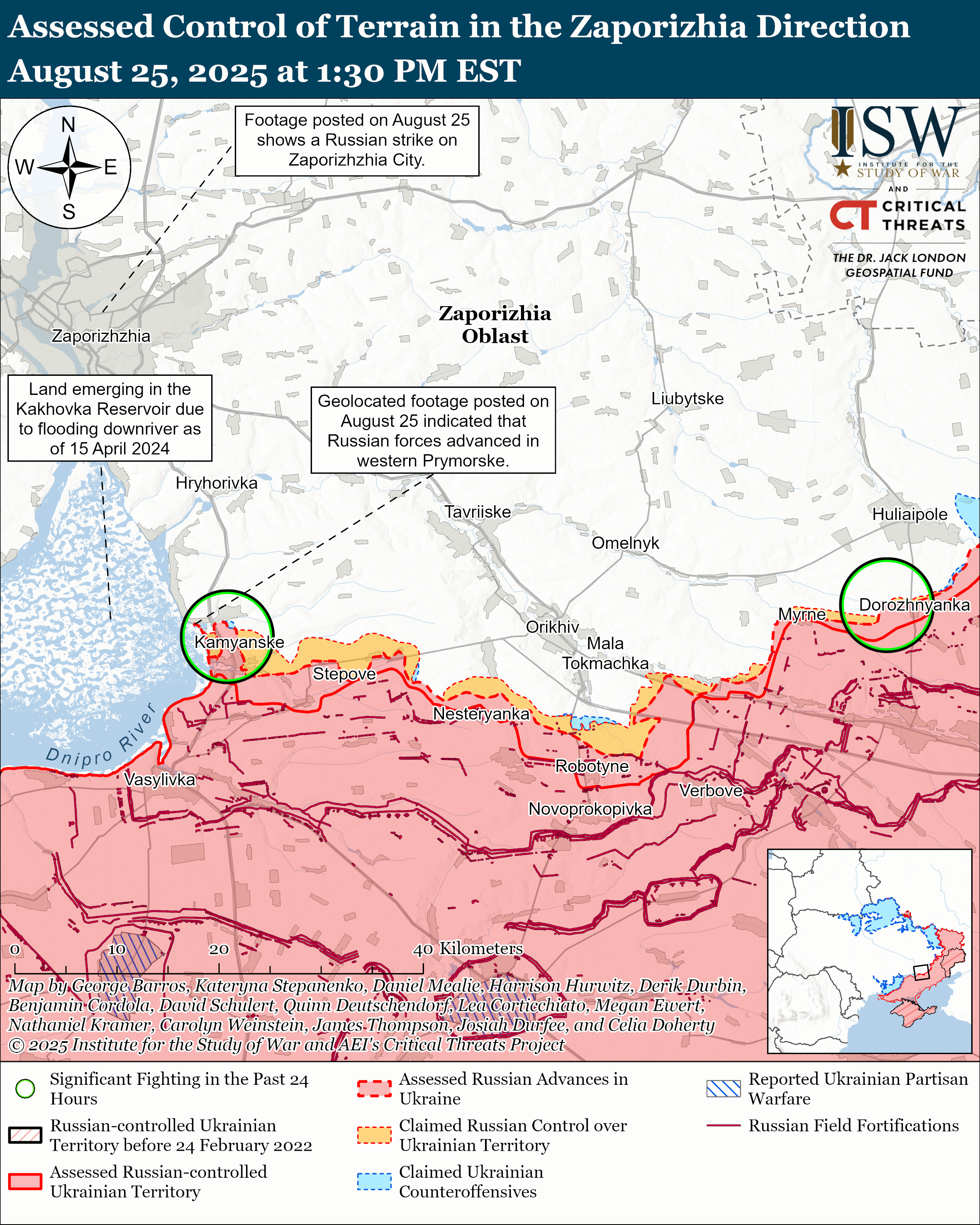 Assessed Control of terrain around Zaporizhia August 25, 2025