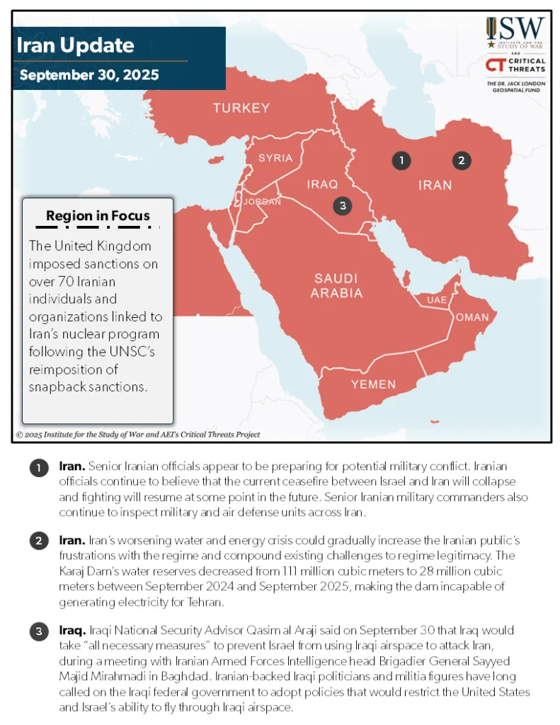 Iran Update One Pager September 30, 2025