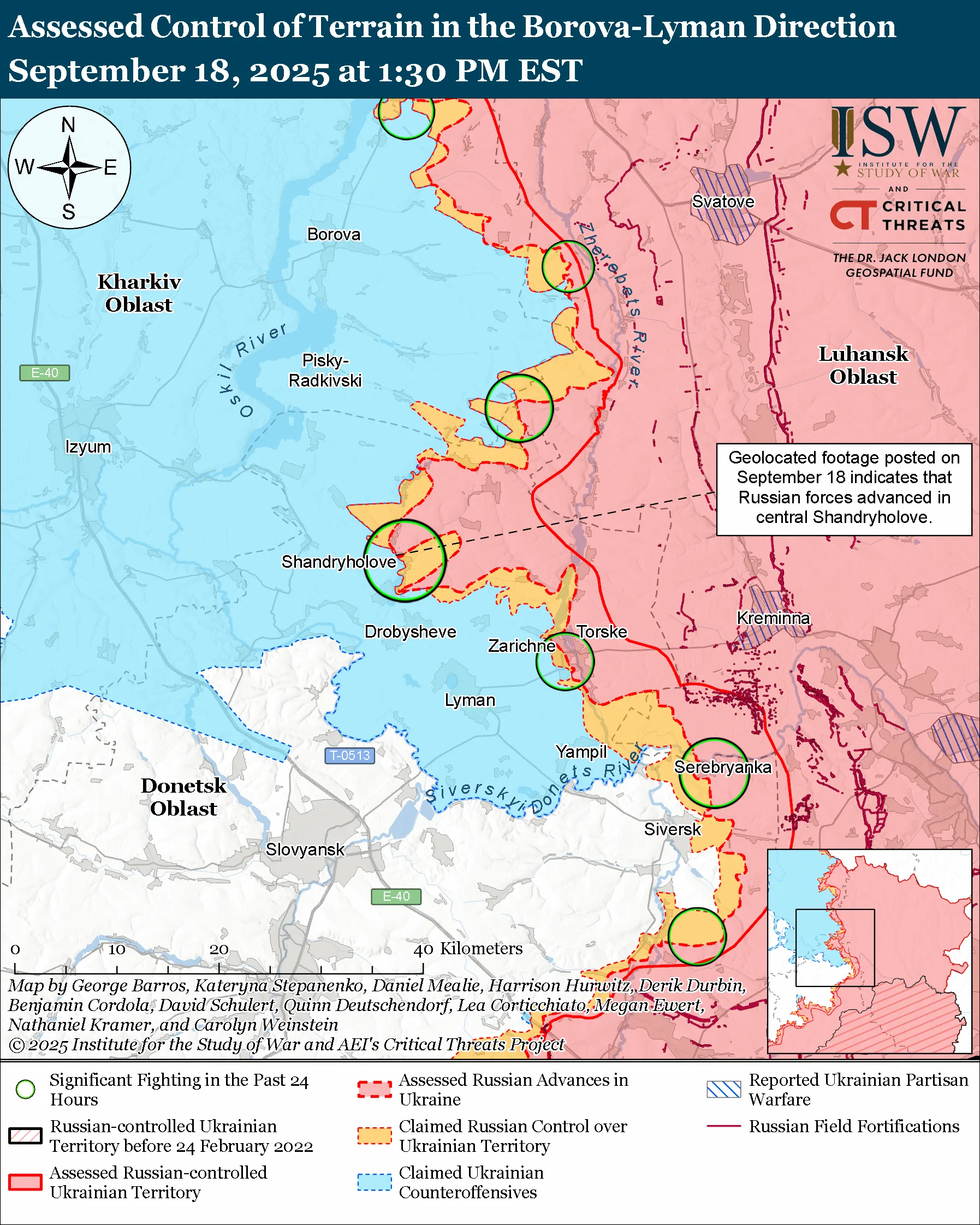 Assessed Control of Terrain in the Borova-Lyman Direction September 18, 2025 at 1:30 PM EST