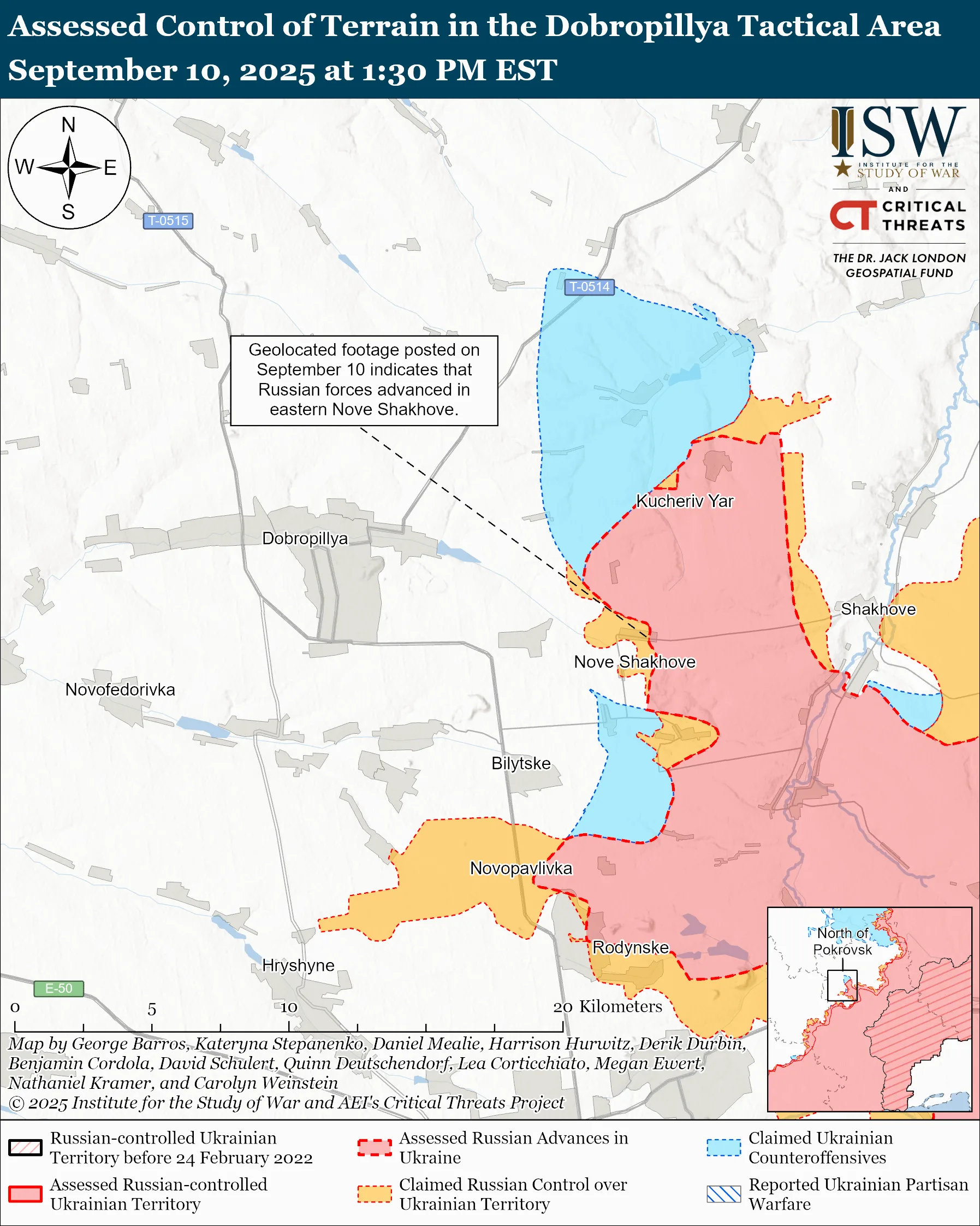 Assessed Control of Terrain in the Dobropillya Tactical Area September 10, 2025 at 1:30 PM EST
