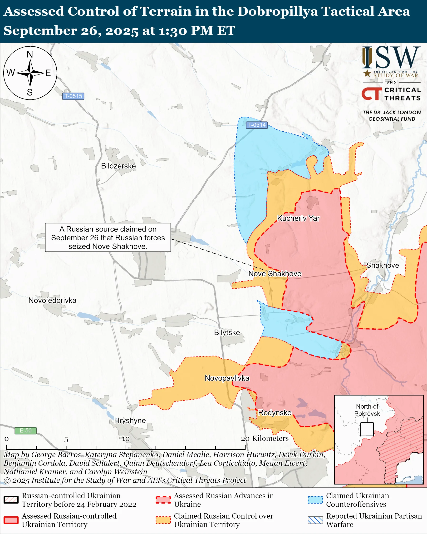Assessed Control of Terrain in Dobropillya Tactical Area September 26, 2025 at 1:20 PM ET