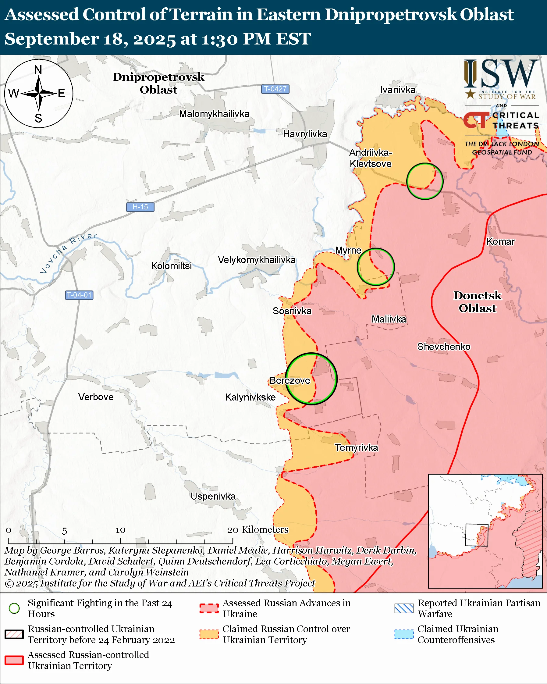 Assessed Control of Terrain in the Eastern Dnipropetrovsk Direction September 18, 2025 at 1:30 PM EST