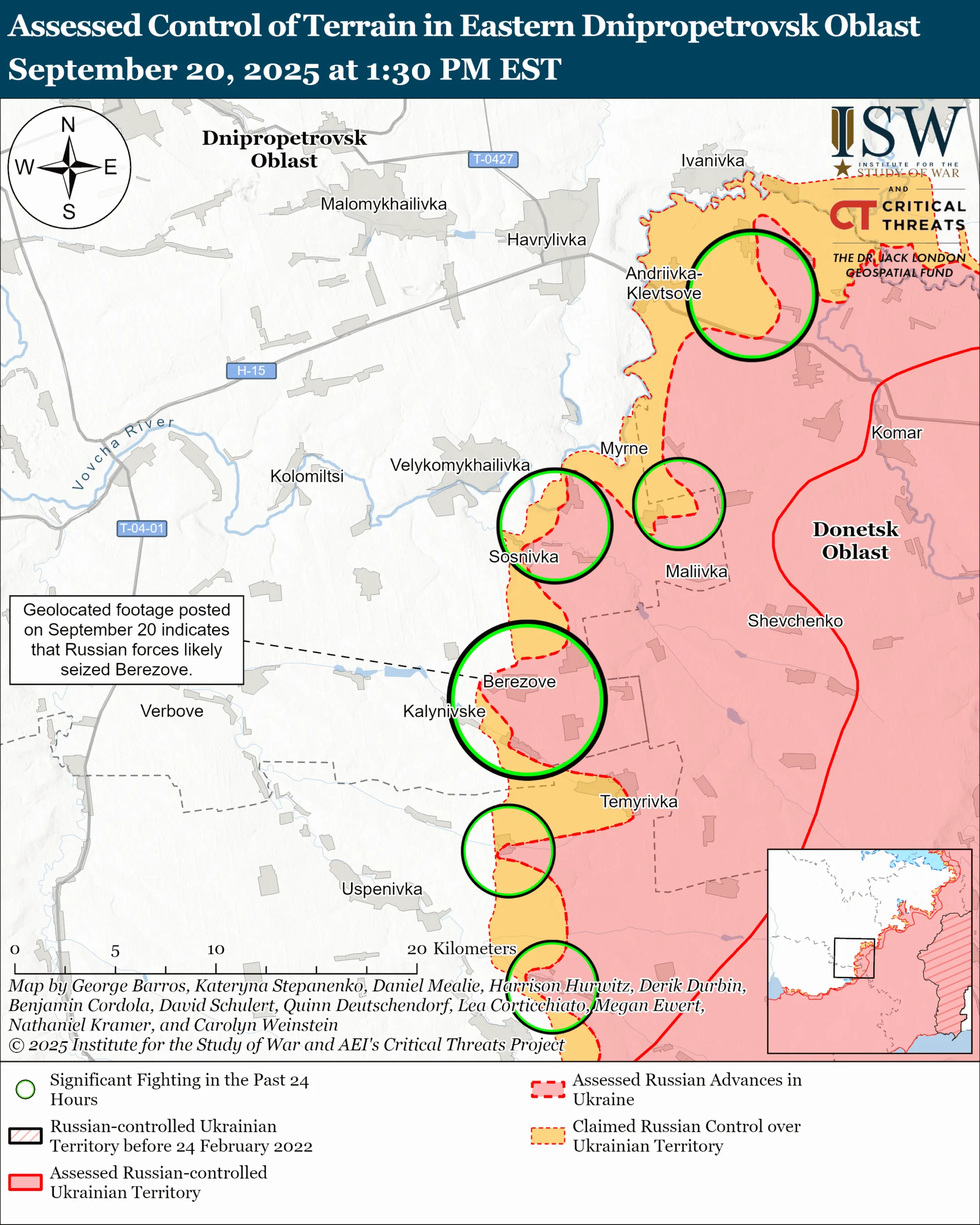 Assessed Control of Terrain in the Eastern Dnipropetrovsk Direction September 20, 2025 at 1:30 PM EST