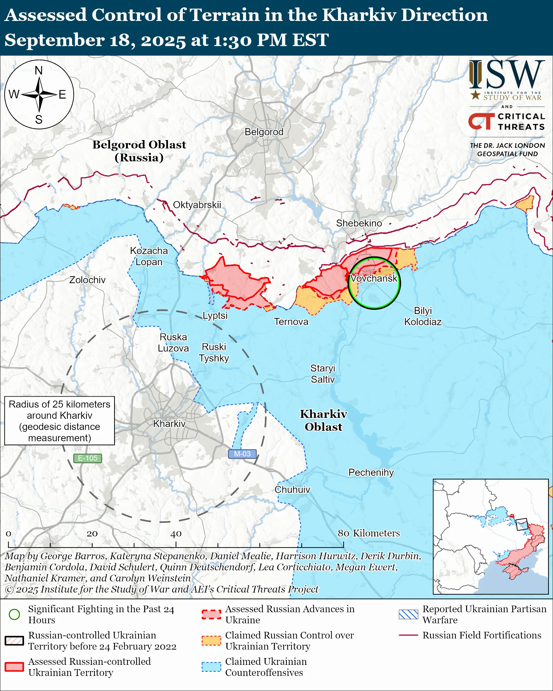 Assessed Control of Terrain in the Kharkiv Direction September 18, 2025 at 1:30 PM EST