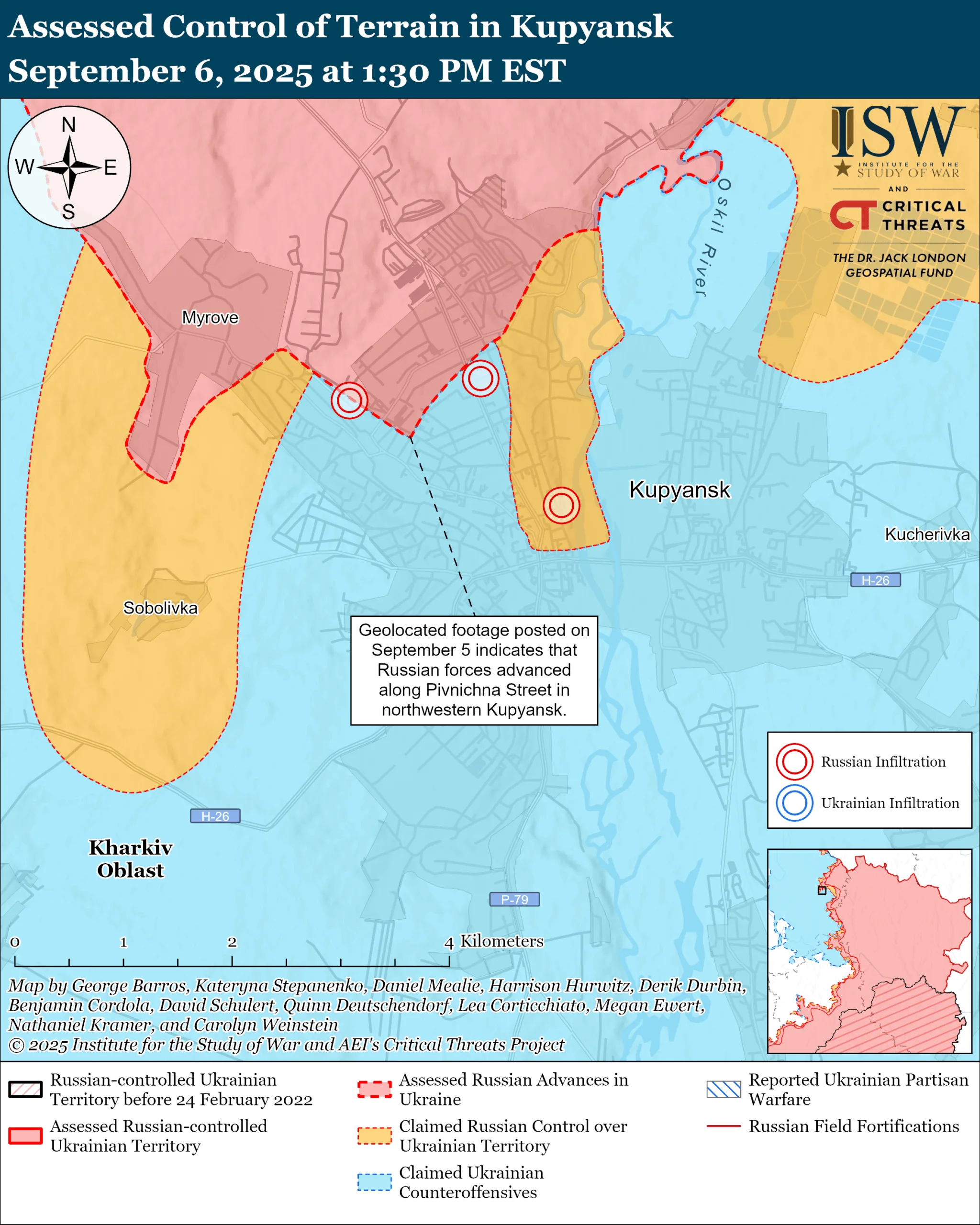 Assessed Control of Terrain in Kupyansk City September 6, 2025 at 1:30 PM EST