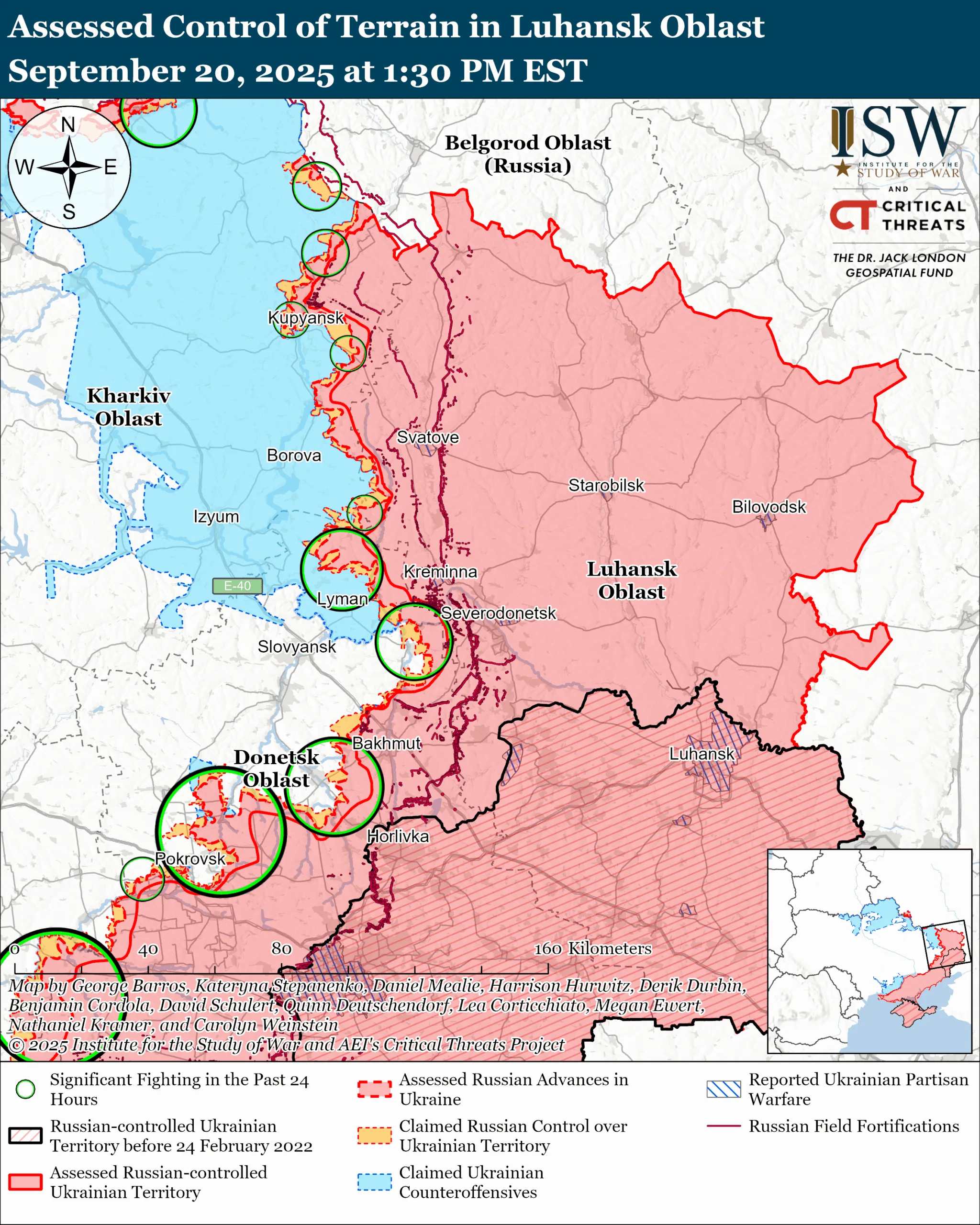 Assessed Control of Terrain in Luhansk Oblast September 20, 2025 at 1:30 PM EST