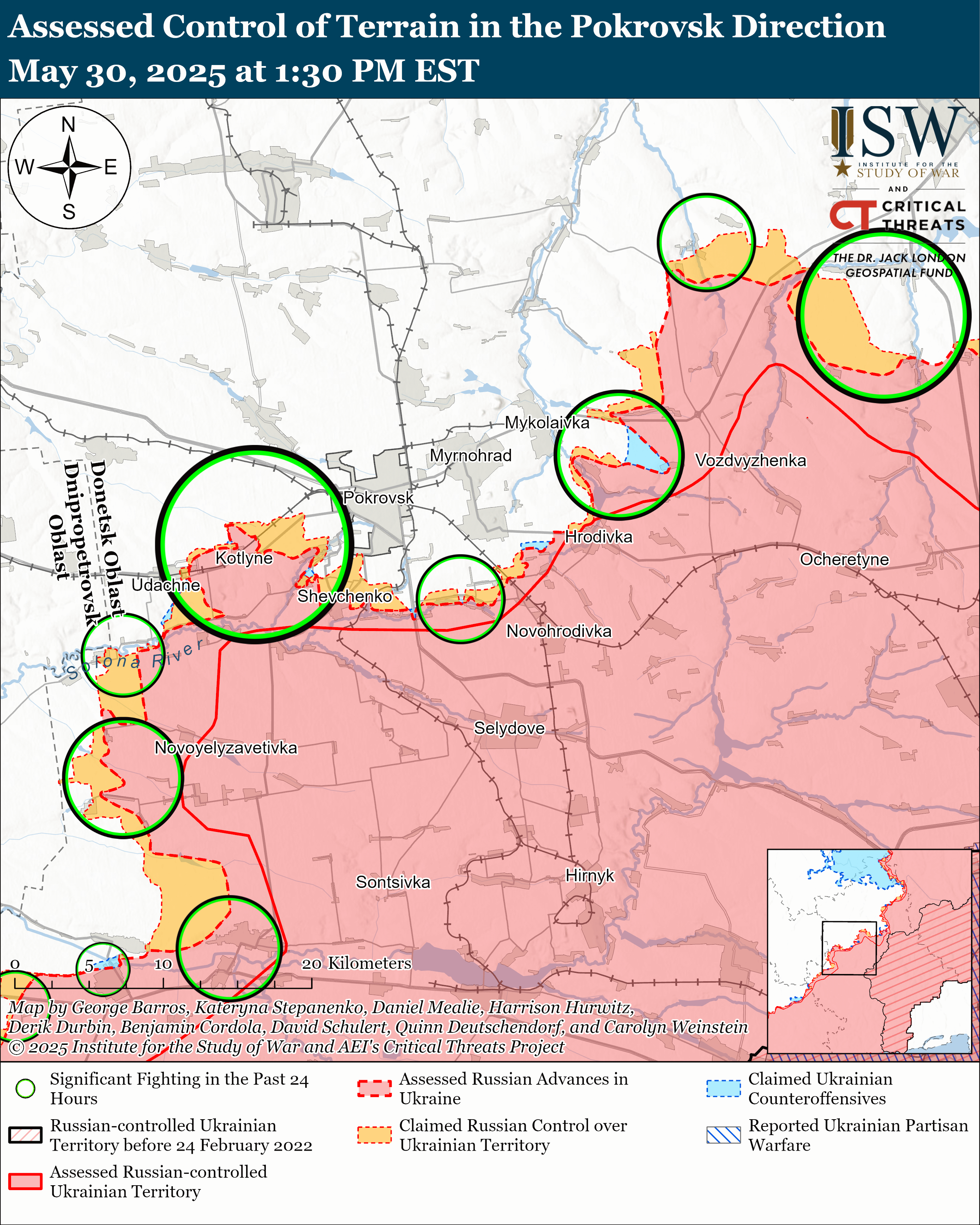 Assessed Control of Terrain in the Pokrovsk Direction - May 30, 2025