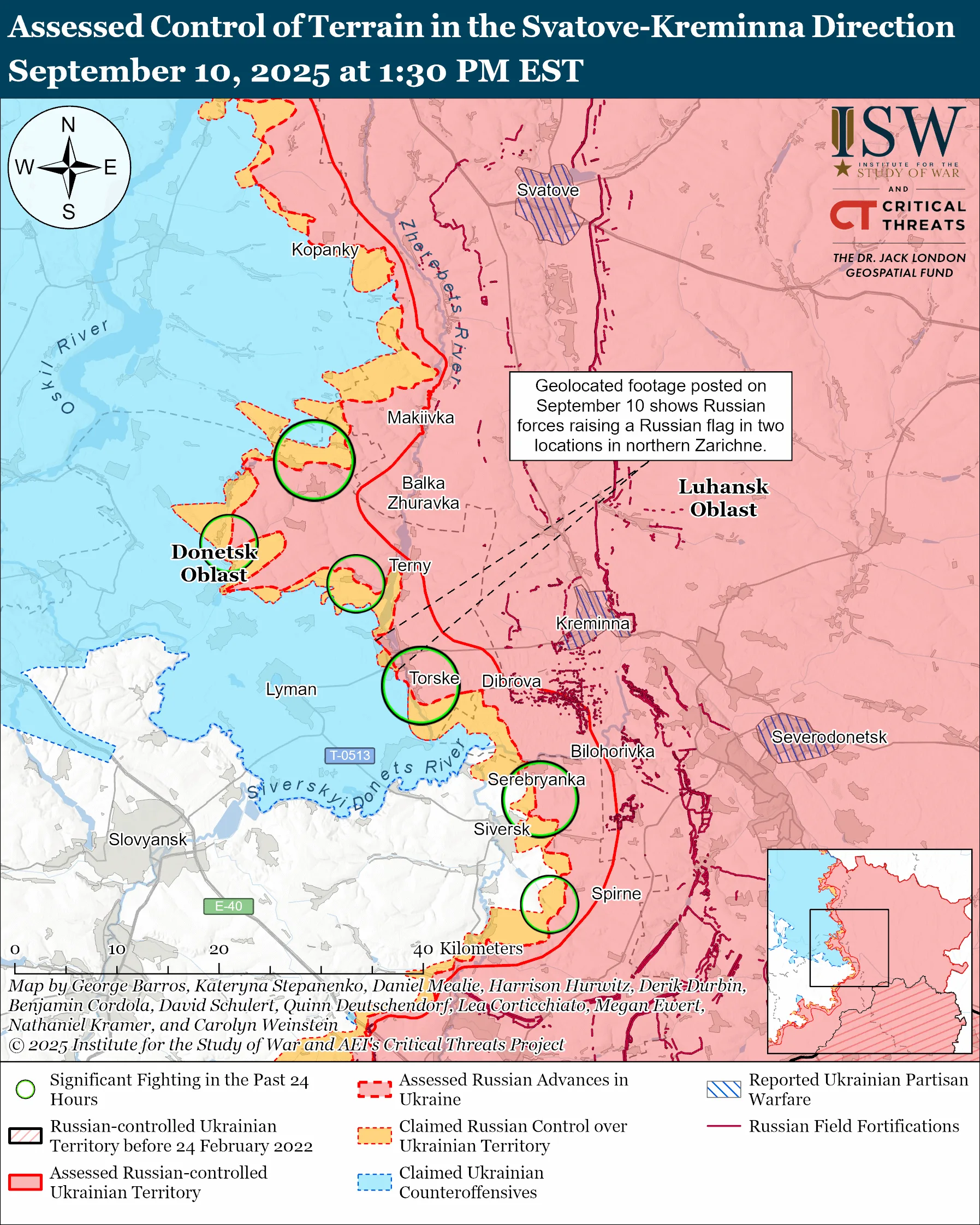 Assessed Control of Terrain in the Svatove Kreminna Direction September 10, 2025 at 1:30 PM EST