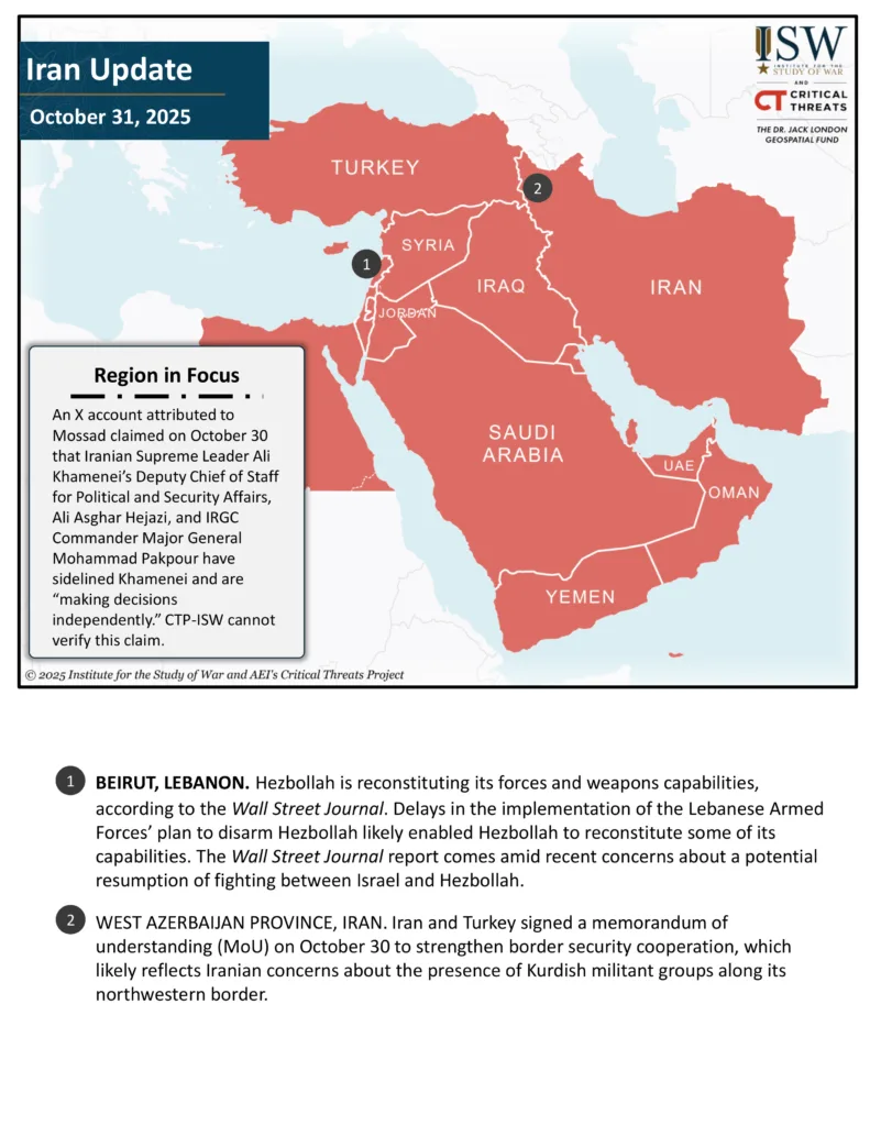 Iran Update, October 31, 2025