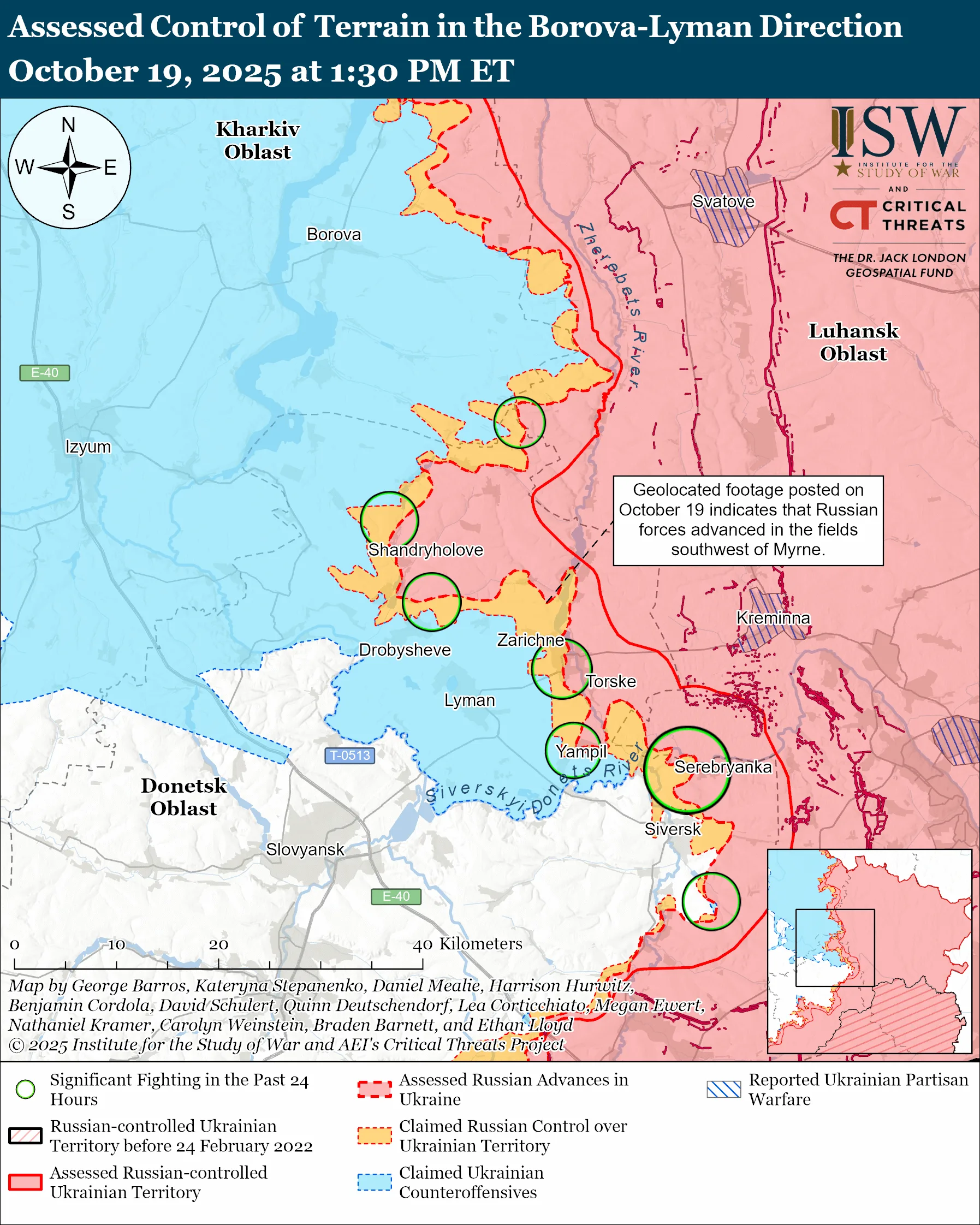 Assessed Control of Terrain in the Borova-Lyman Direction, October 19, 2025 at 1:30 PM ET