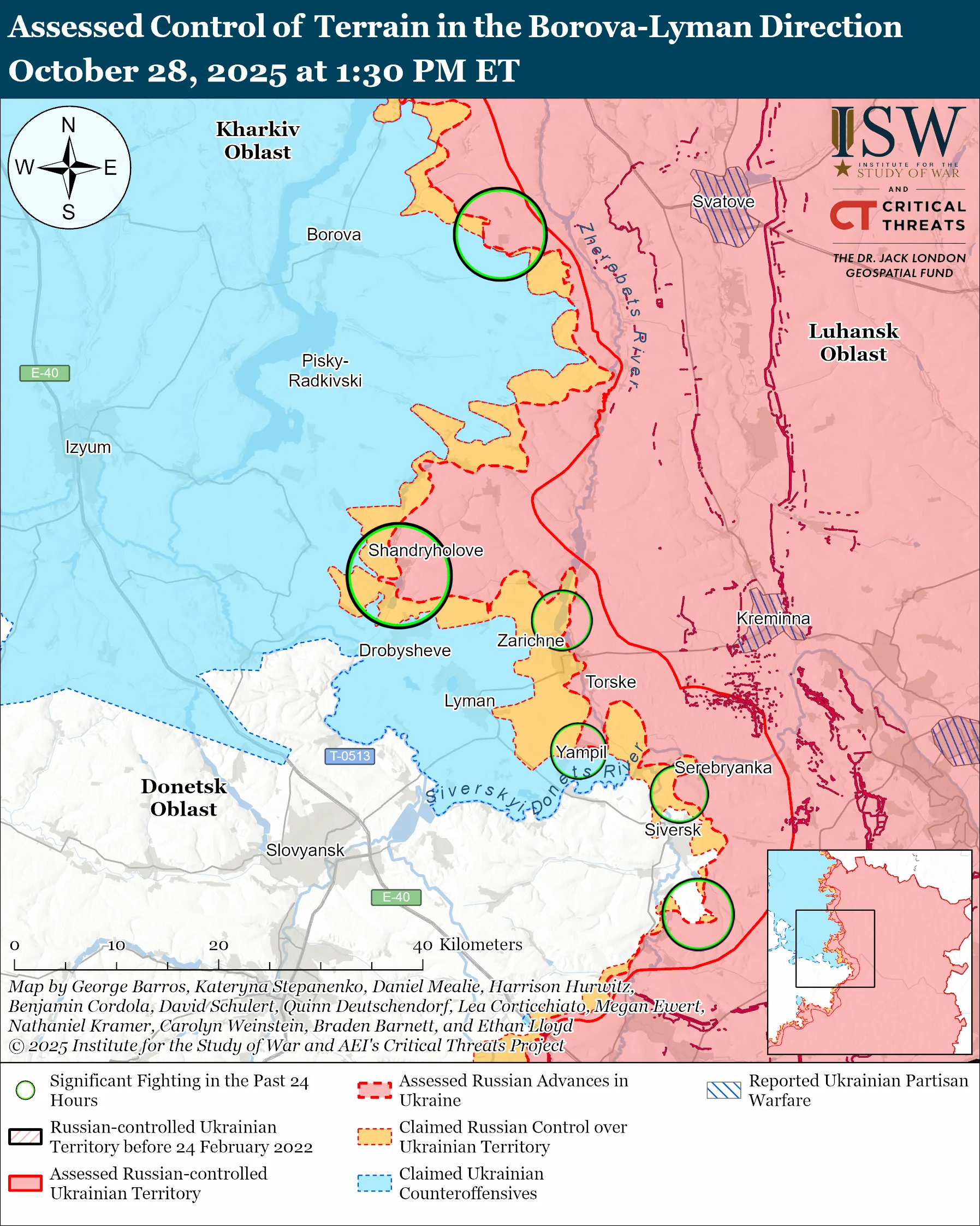 Assessed Control of Terrain in the Borova-Lyman Direction, October 28, 2025 at 1:30 PM ET