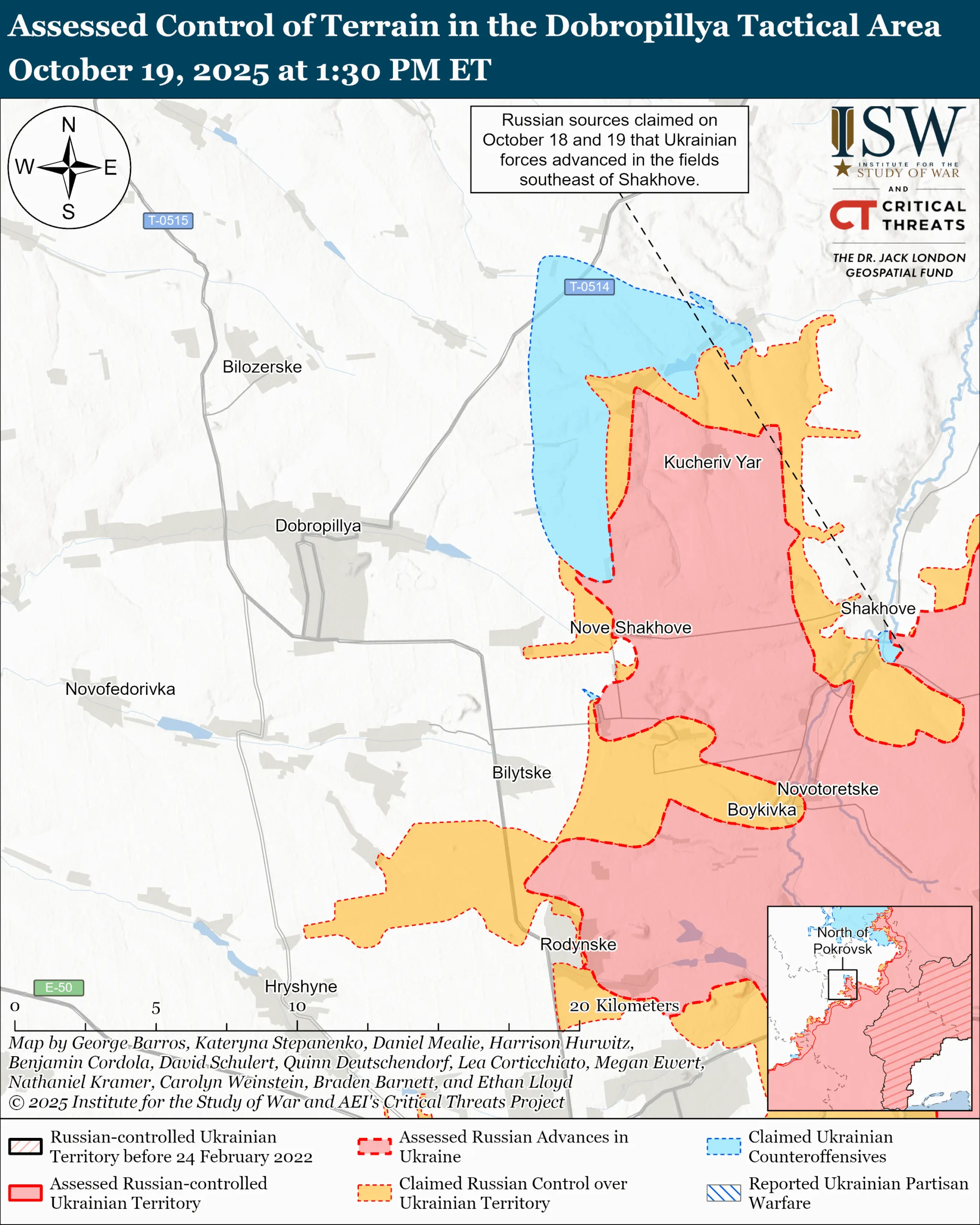 Assessed Control of Terrain in the Dobropillya Tactical Area, October 19, 2025 at 1:30 PM ET