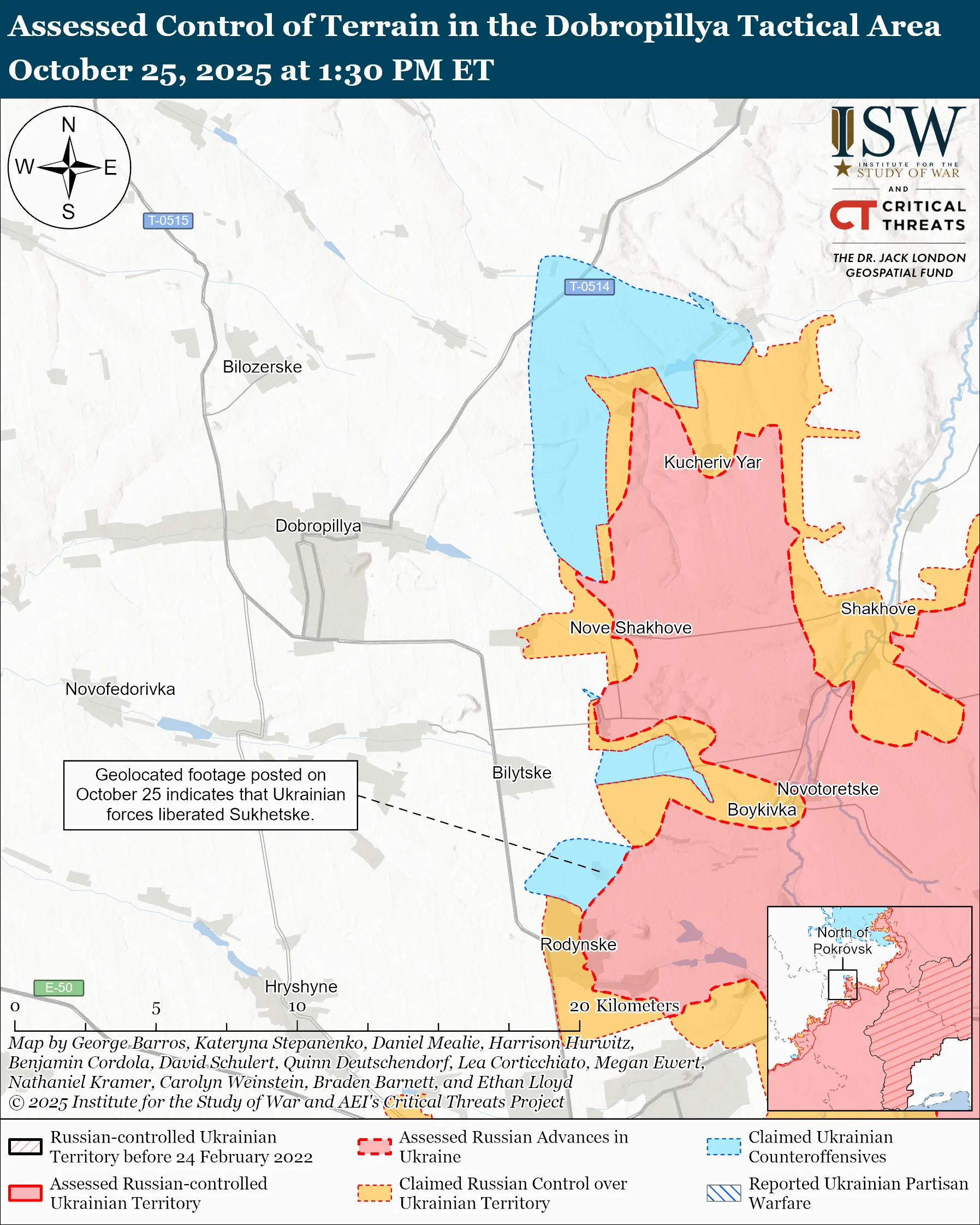 Assessed Control of Terrain in the Dobropillya Tactical Area, October 25, 2025 at 1:30 PM ET