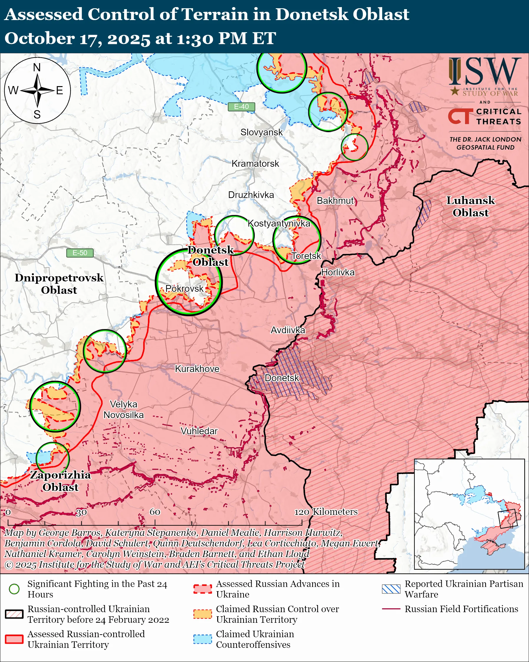 Assessed Control of Terrain in Donetsk Oblast October 17, 2025 at 1:30 PM ET