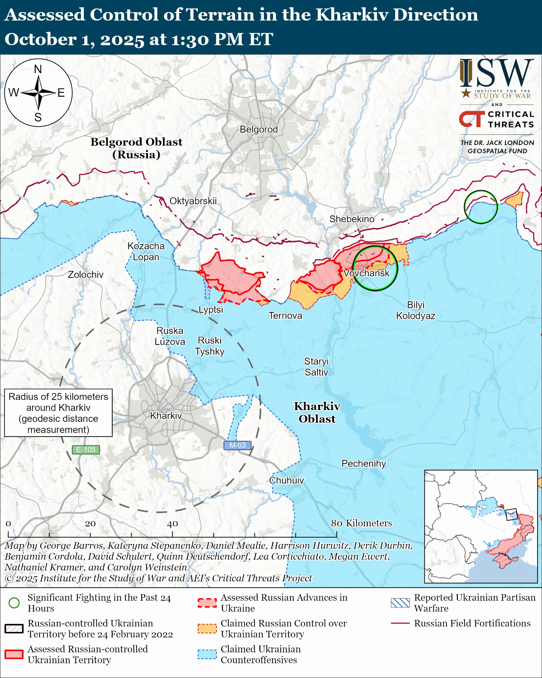 Assessed Control of Terrain in the Kharkiv Direction October 1, 2025 at 1:30 PM ET