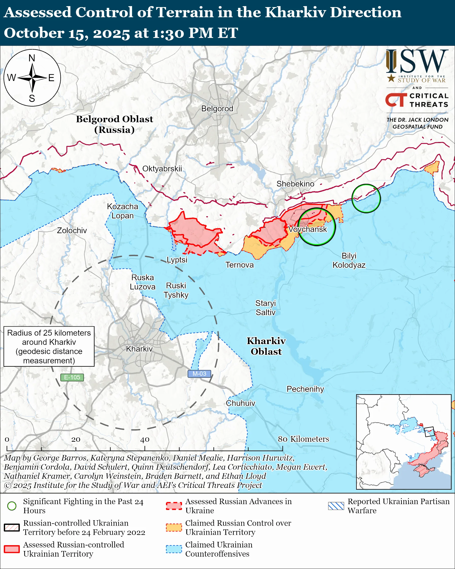 Assessed Control of Terrain in the Kharkiv Direction, October 15, 2025 at 1:30 PM ET
