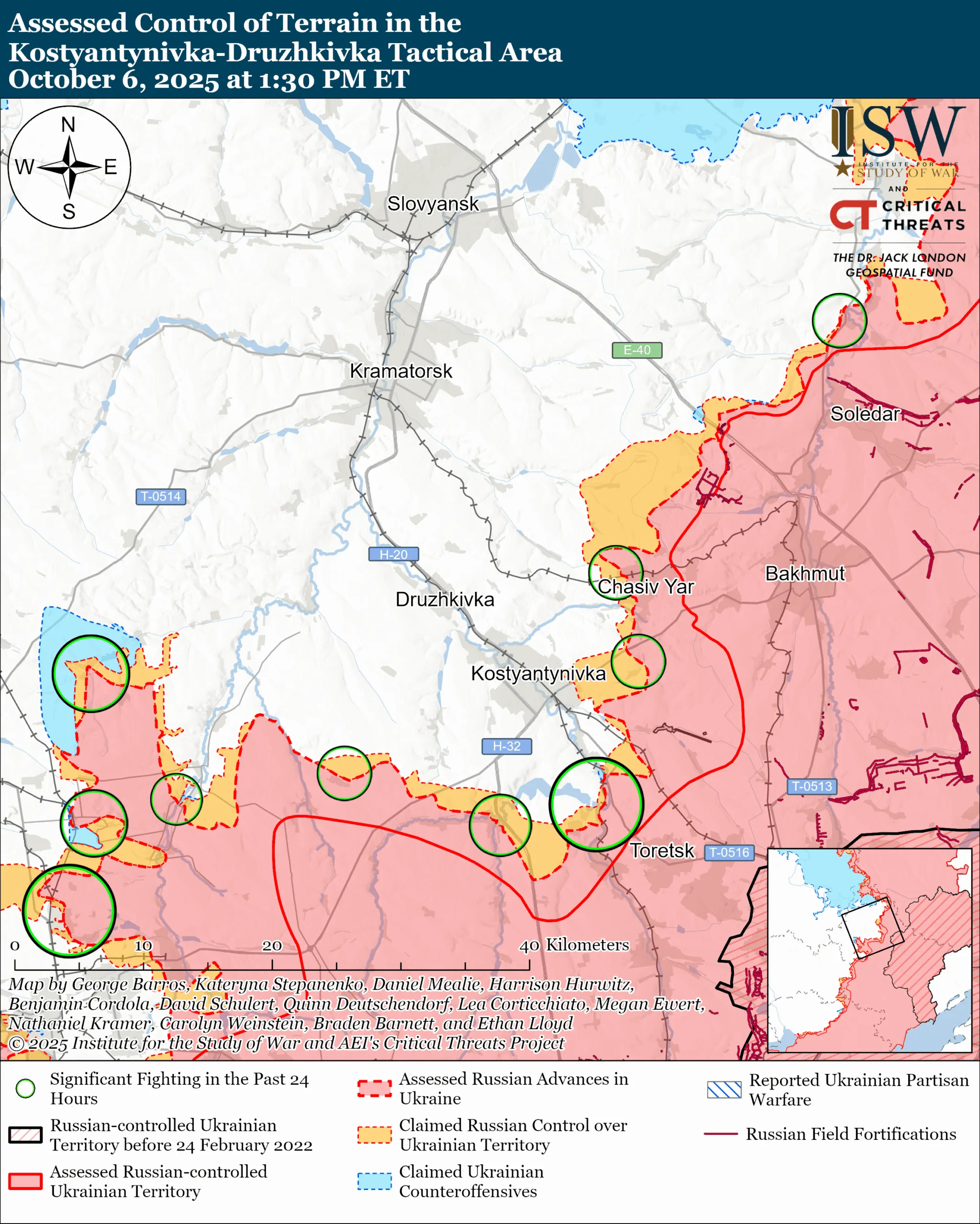 Assessed Control of Terrain in the Kostyantynivka-Druzhkivka Tactical Area October 6, 2025 at 1:30 PM ET