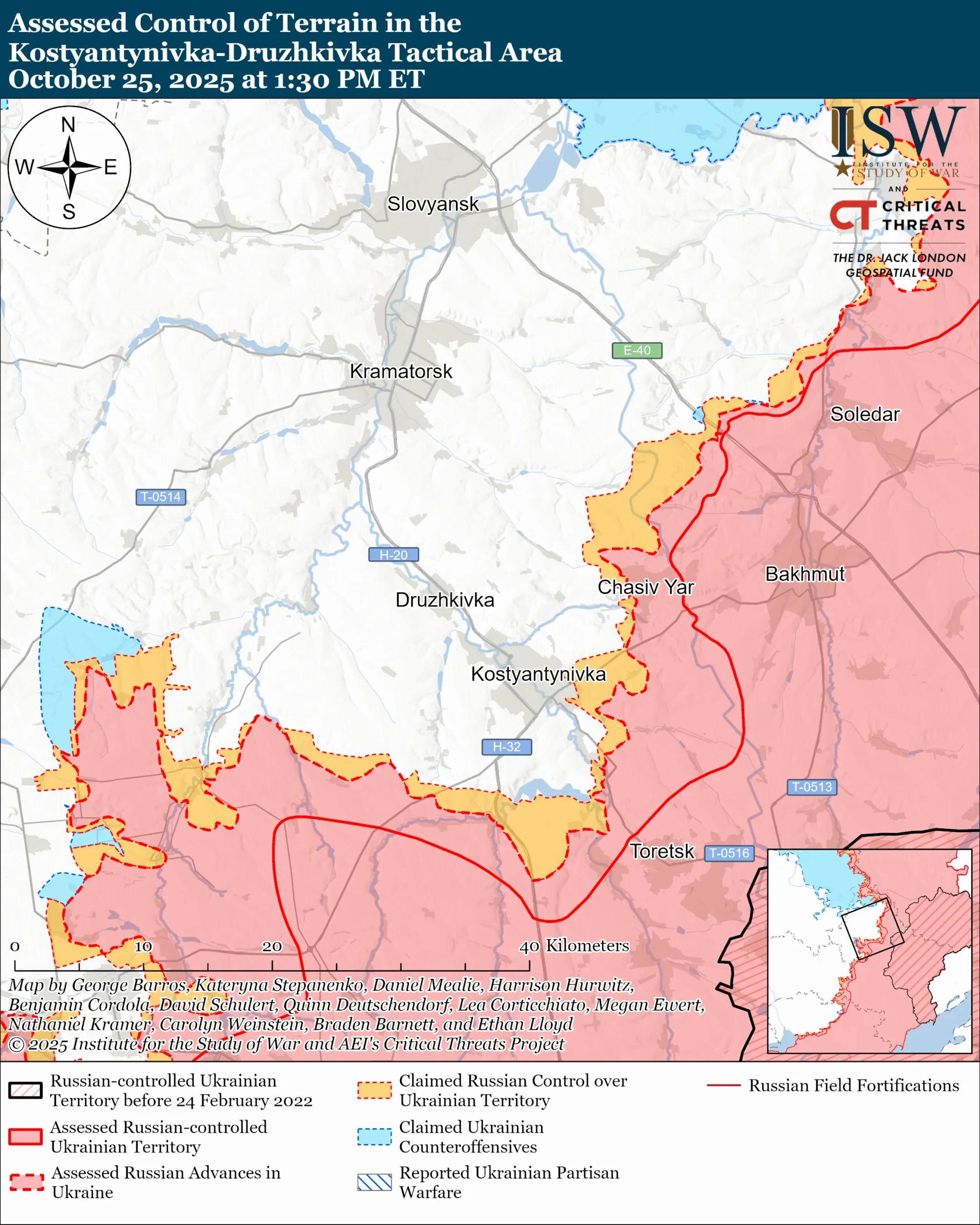 Assessed Control of Terrain in the Kostyantynivka-Druzhkivka Tactical Area, October 25, 2025 October 25, 2025 at 1:30 PM ET