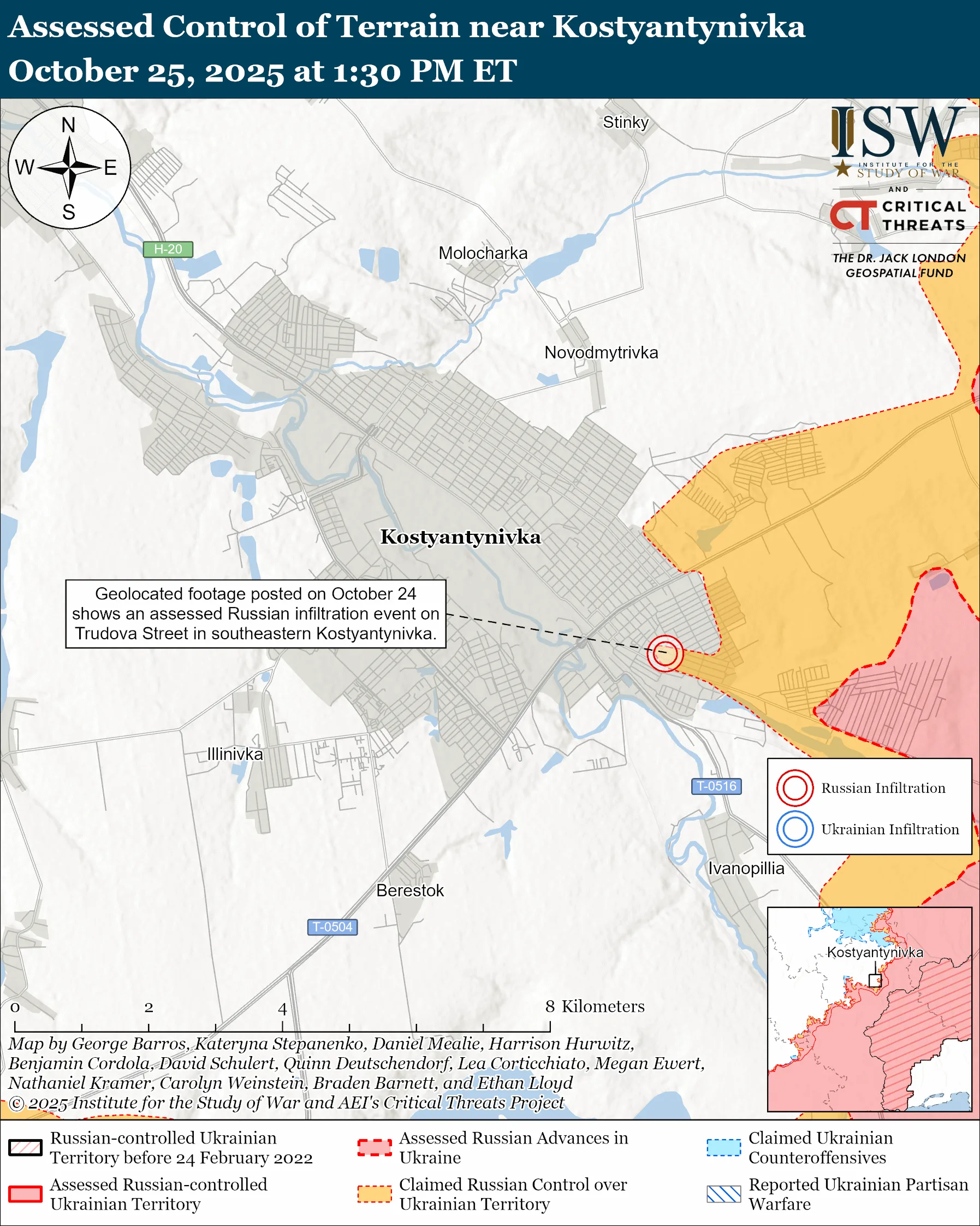 Assessed Control of Terrain near Kostyantynivka, October 25, 2025 at 1:30 PM ET