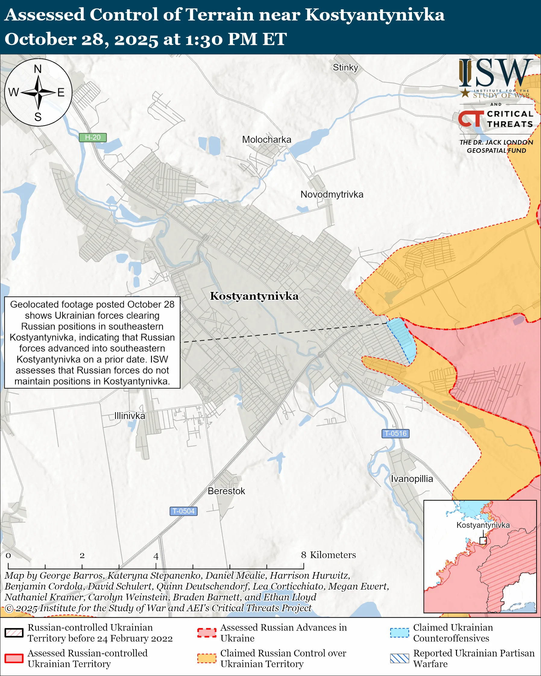 Assessed Control of Terrain near Kostyantynivka, October 28, 2025 at 1:30 PM ET