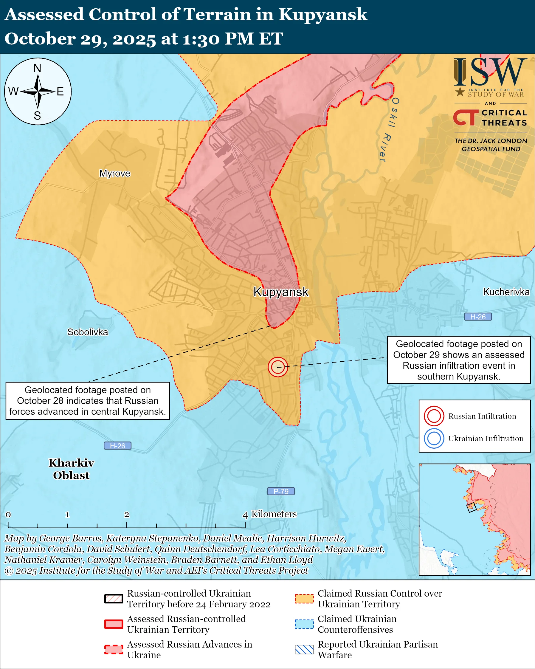 Assessed Control of Terrain in Kupyansk, October 29, 2025 at 1:30 PM ET