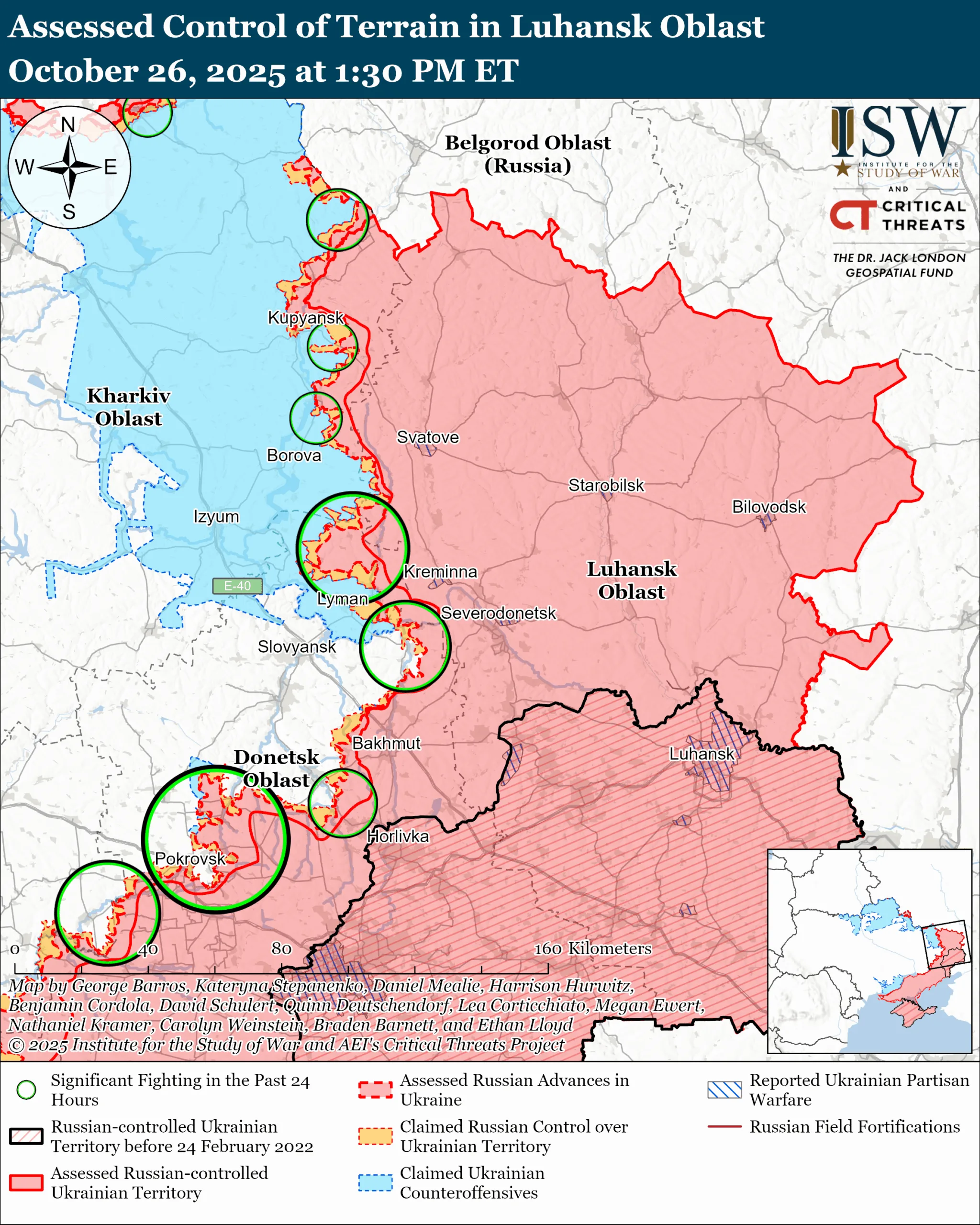 Assessed Control of Terrain in Luhansk Oblast, October 26, 2025 at 1:30 PM ET