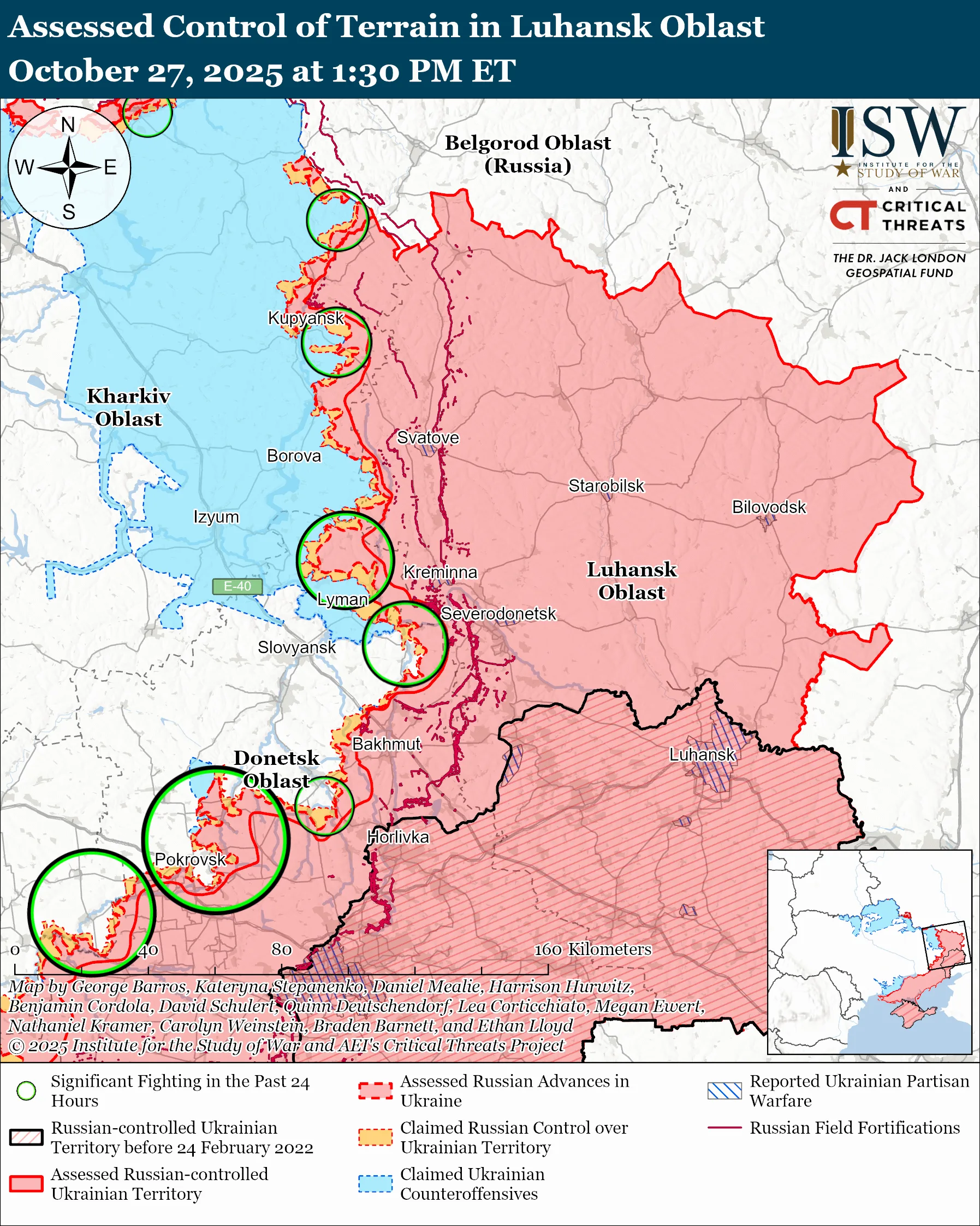 Assessed Control of Terrain in Luhansk Oblast, October 27, 2025 at 1:30 PM ET