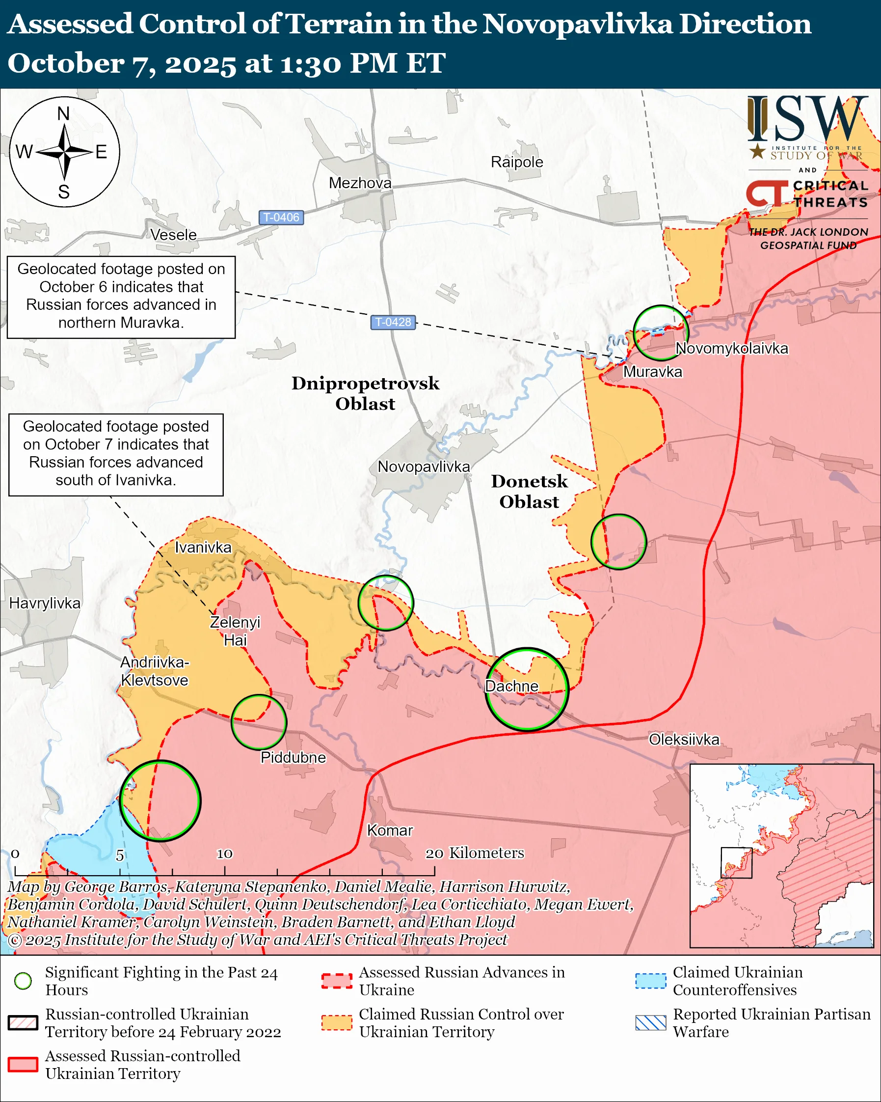 Assessed Control of Terrain in the Novopavlivka Direction October 7, 2025 at 1:30 PM ET