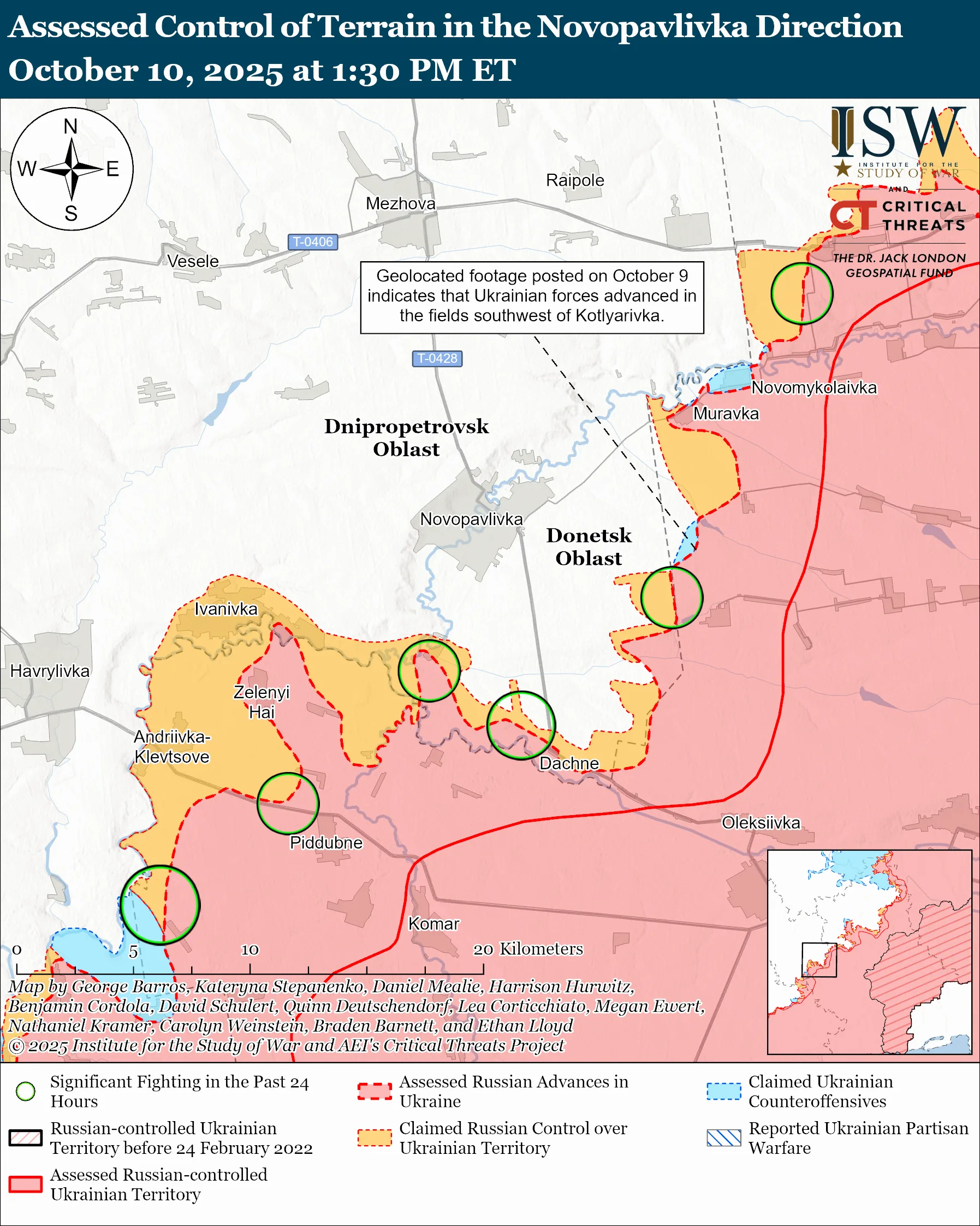  Assessed Control of Terrain in the Novopavlivka Direction, October 10, 2025 at 1:30 PM ET